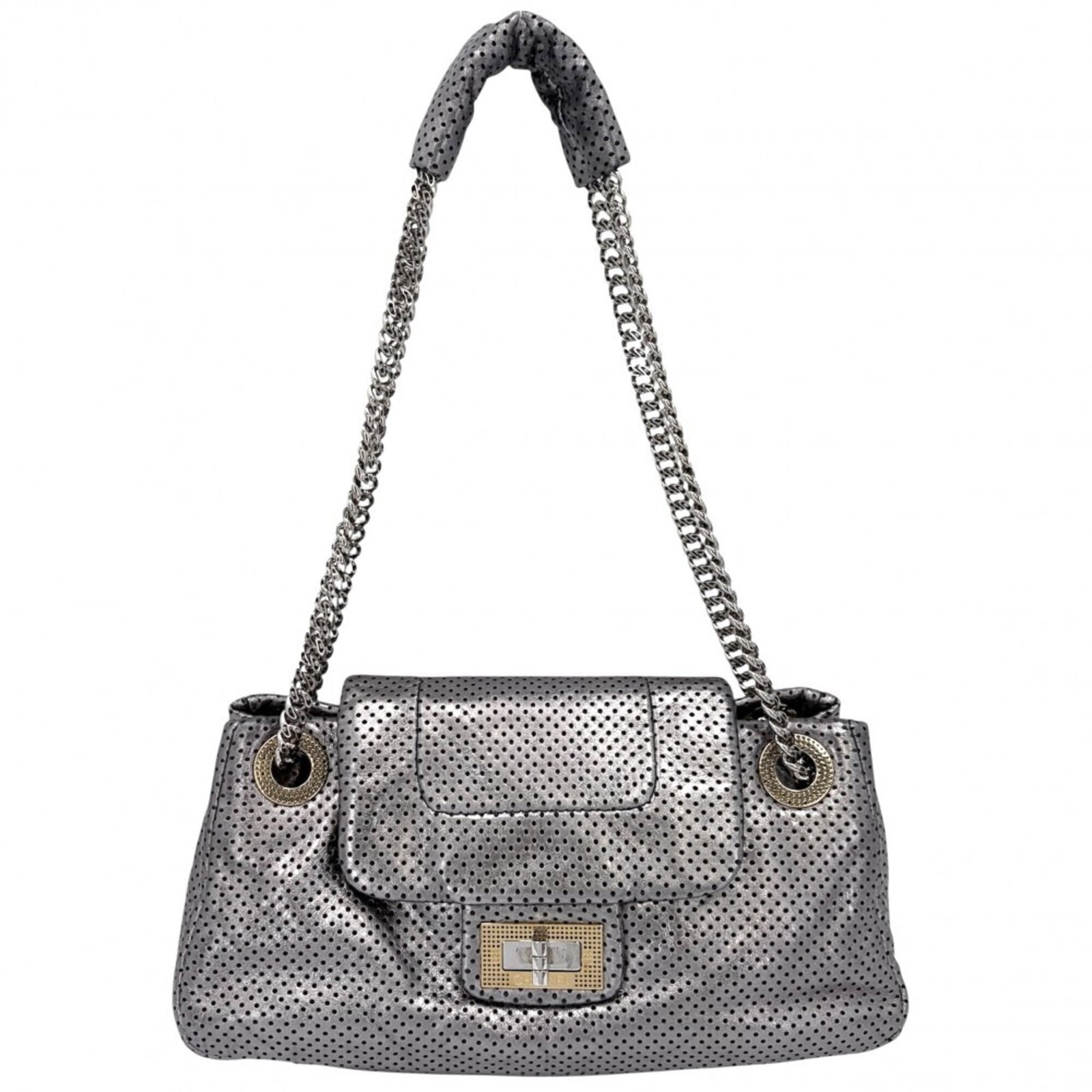 Chanel Handbag Shoulder Bag Leather: Chanel Handbag Shoulder Bag Leather Silver Chanel Handbag Shoulder Bag Leather, measuring 14cm x 29cm x 13cm. This leather shoulder bag features the iconic Chanel design and style, with a sleek