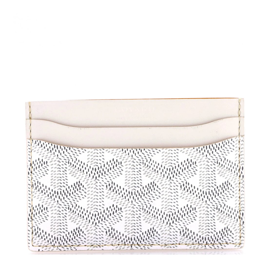 Saint Sulpice Card Holder Goyard Coated Canvas: Saint Sulpice Card Holder Goyard Coated Canvas White Goyard Coated Canvas Saint Sulpice Card Holder measures 4" x 4" with a depth of 0.5". The exterior features canvas coated leather and white interio