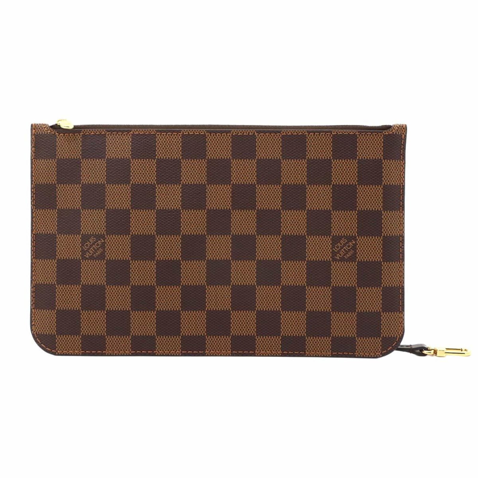 Handbag Louis Vuitton Faux Leather Pouch: Handbag Louis Vuitton Faux Leather Pouch Damier Canvas and Ebene colors create a striking contrast in this luxurious faux leather Louis Vuitton pouch, perfectly sized for daily essentials. Made from h