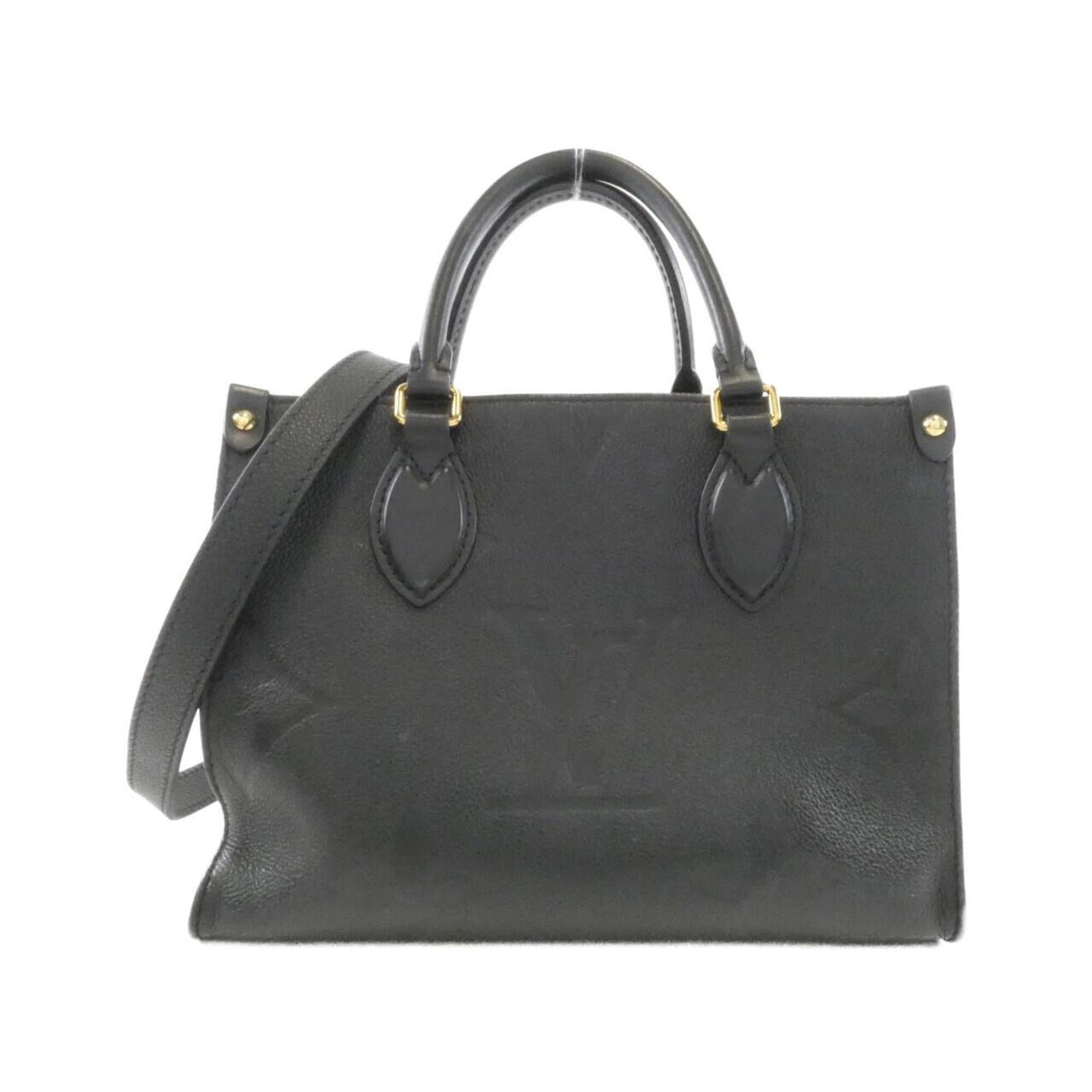 Louis Vuitton Handbag Leather: Louis Vuitton Handbag Leather Black Louis Vuitton handbag made from high-quality calf leather, featuring gold hardware and a sleek design. The bag measures 19cm x 25cm x 11cm in size, making it a