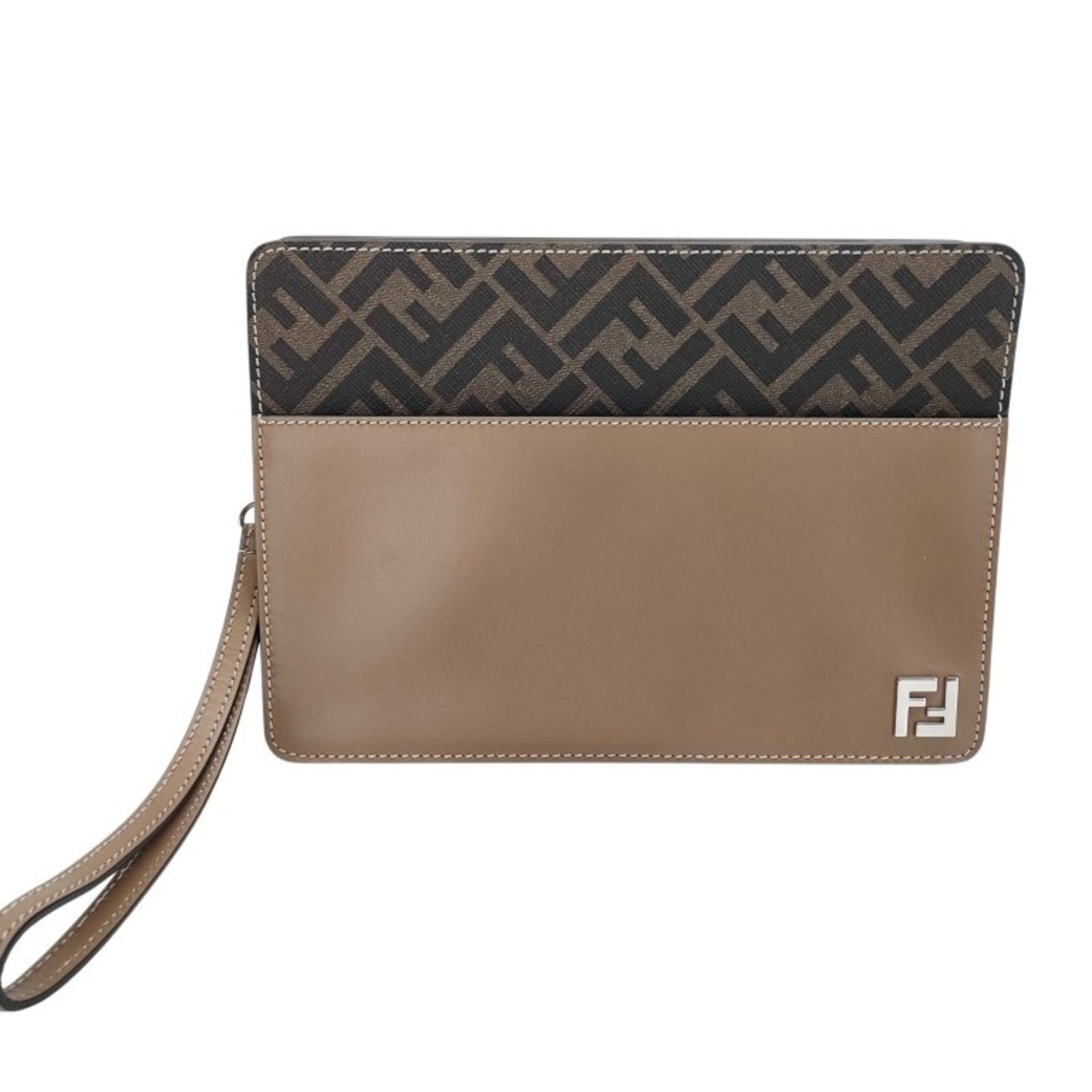 PVC leather clutch bag by Fendi: PVC leather clutch bag by Fendi PVC leather clutch bag by Fendi, featuring a distinctive brown color and zipper closure. Made from PVC and leather materials, this stylish accessory measures 16.5cm x