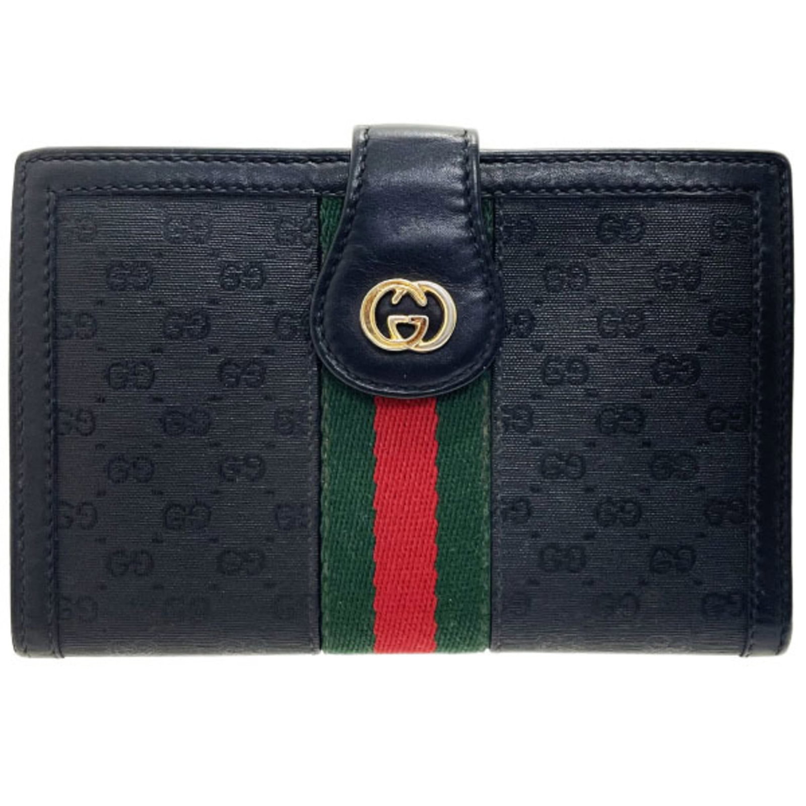 PVC LEATHER BI FOLD WALLET GUCCI MIDDLE: PVC LEATHER BI FOLD WALLET GUCCI MIDDLE PVC leather bi-fold wallet from Gucci, available in black, green, and red colors. This middle wallet features a unique PVC and leather combination, measuring 9.