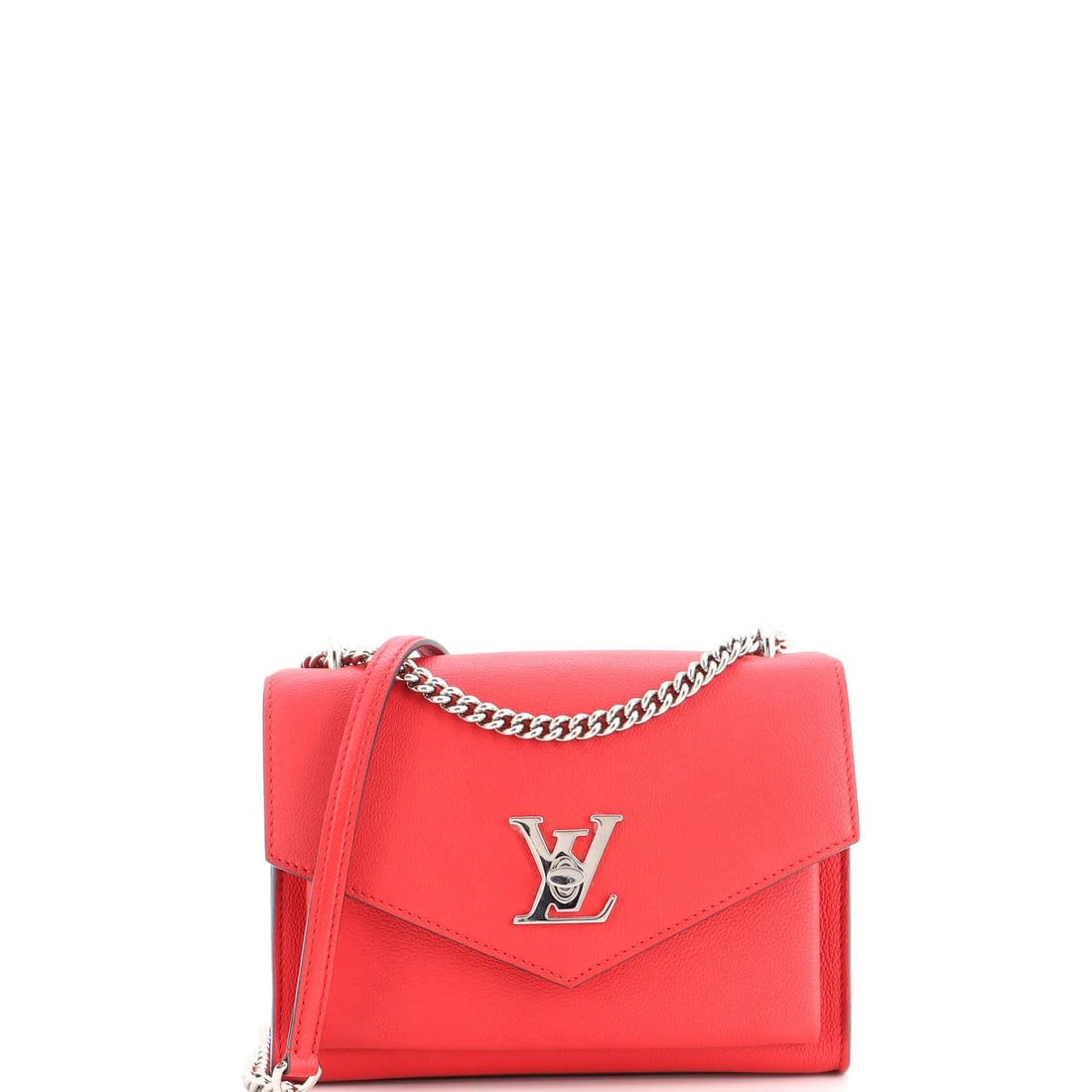 Louis Vuitton Mylockme Handbag Leather BB: Louis Vuitton Mylockme Handbag Leather BB Red Louis Vuitton Mylockme Handbag Leather BB Cross Body Bag with Microfiber Interior, featuring scuffs on exterior leather and minor stains. This Very Good