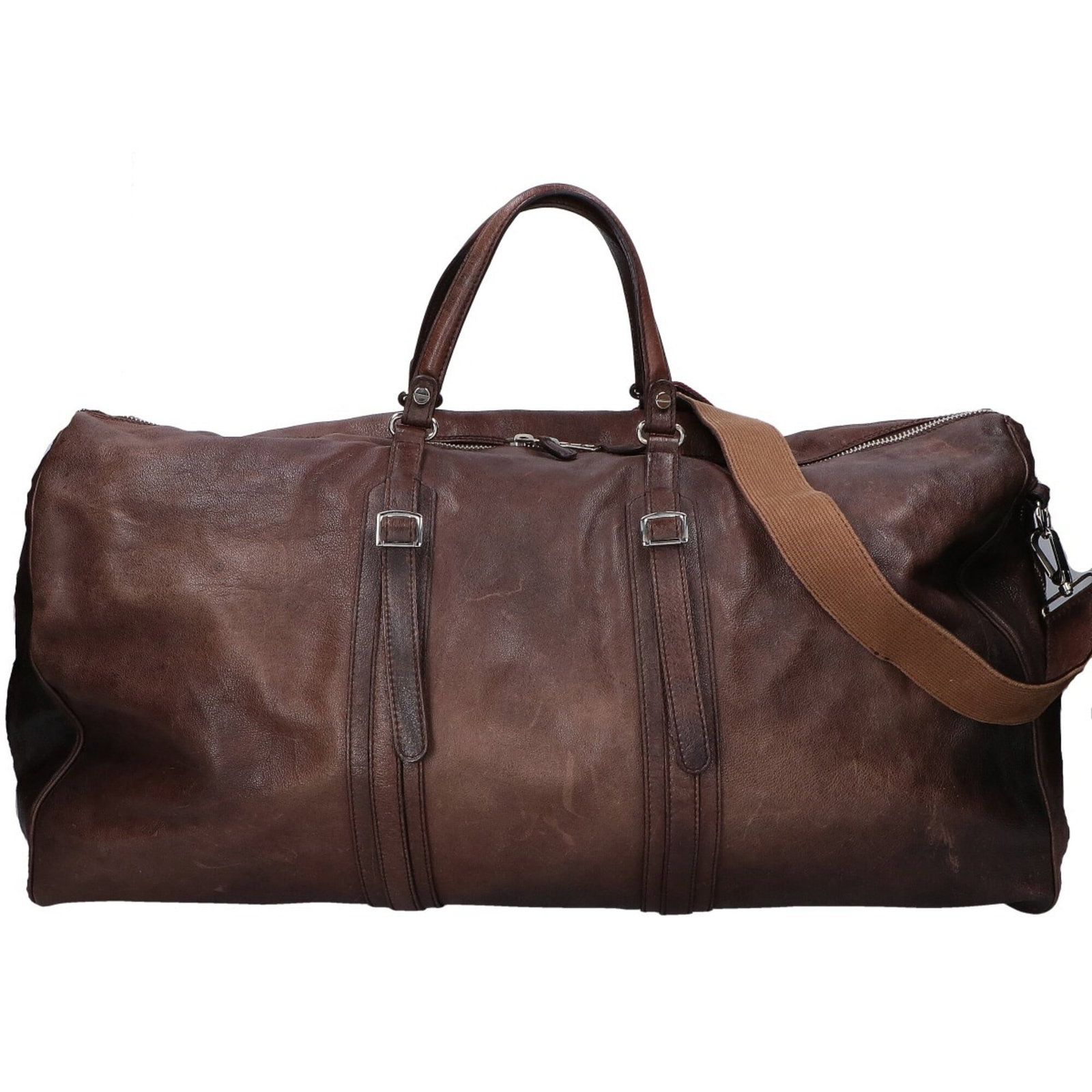 Boston Bag Leather by Balenciaga: Boston Bag Leather by Balenciaga Boston Bag Leather by Balenciaga. Dark brown leather construction with silver hardware adds a touch of sophistication to this stylish bag. With its classic design and
