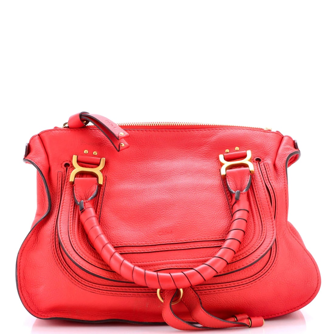 Chloe Marcie Shoulder Bag Leather Medium: Chloe Marcie Shoulder Bag Leather Medium Chloe Marcie Shoulder Bag Leather Medium - A vibrant red leather shoulder bag with a classic design, featuring gold hardware and a spacious interior.