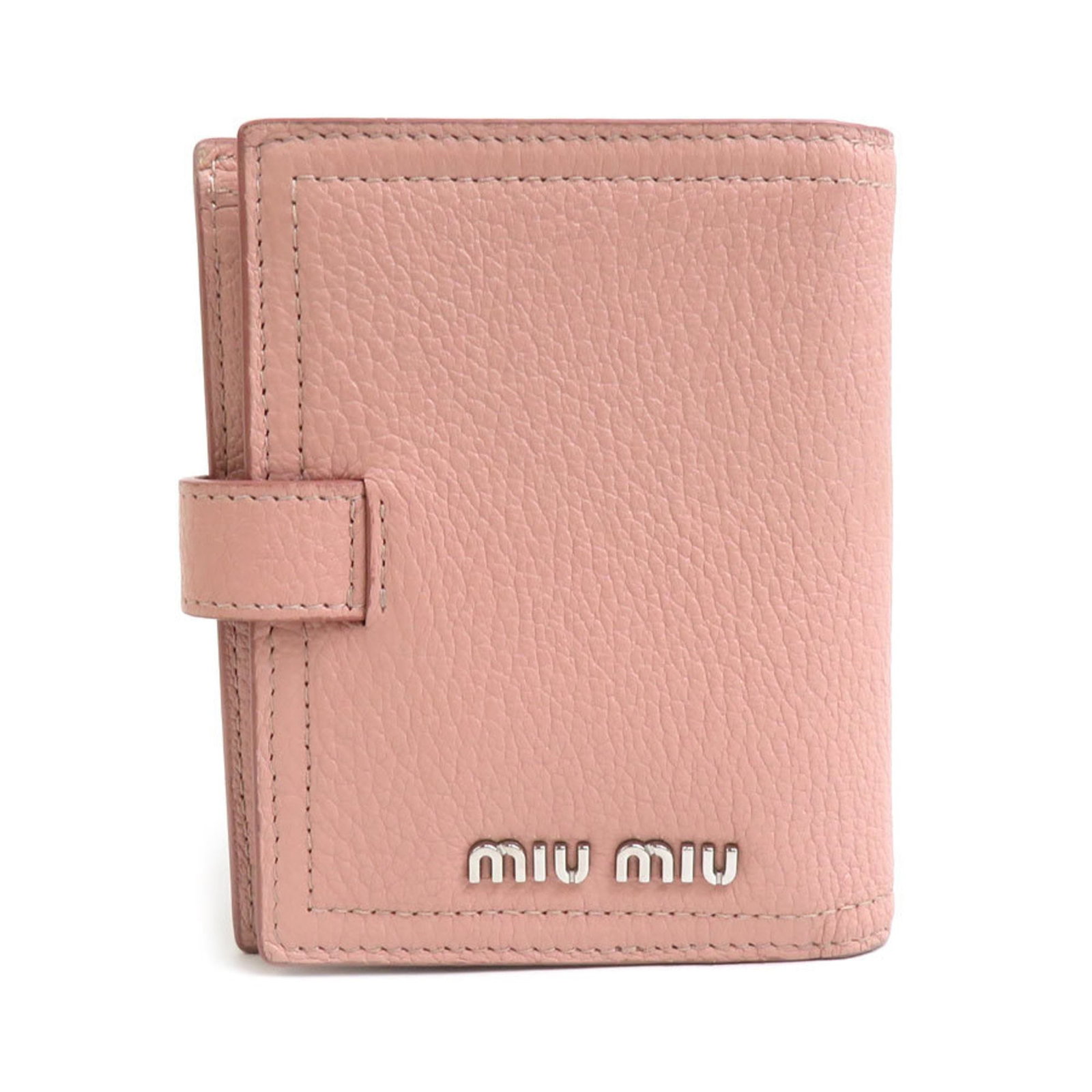 Miu Wallet (Bi-Fold) Leather: Miu Wallet (Bi-Fold) Leather Pink leather bi-fold wallet from Miu Miu, complete with box and shop card. This stylish accessory features a compact design, measuring 9cm x 11cm x 2cm. A great addition