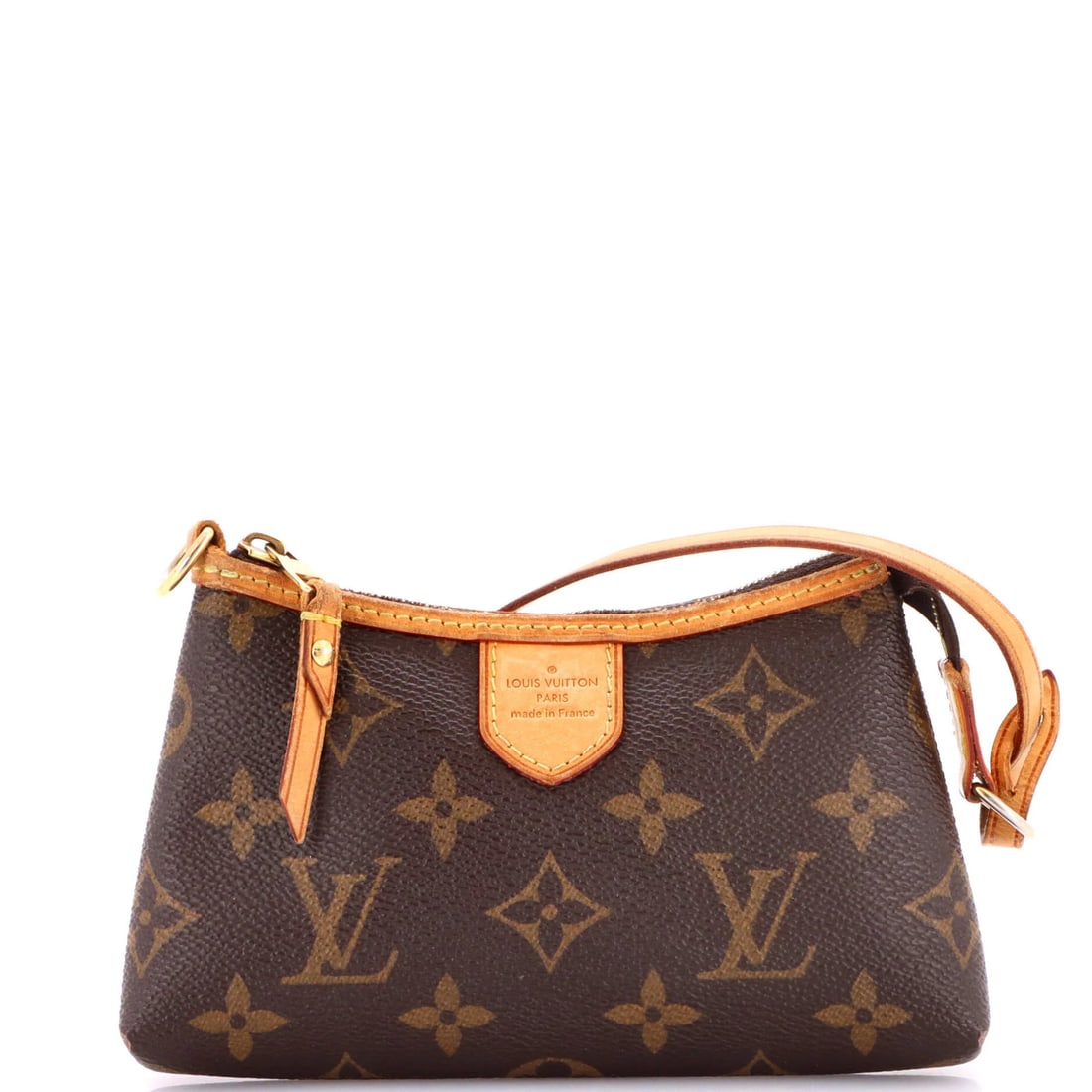 Monogram Canvas Pochette Mini Louis Vuitton: Monogram Canvas Pochette Mini Louis Vuitton Brown canvas coated mini Louis Vuitton pochette with gold hardware, featuring the iconic monogram pattern. This miniature clutch boasts a classic design