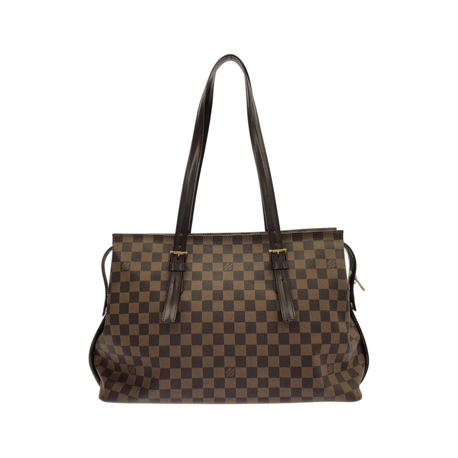 Shoulder bag coated canvas by Louis Vuitton: Shoulder bag coated canvas by Louis Vuitton Coated canvas shoulder bag from Louis Vuitton, featuring Ebene color and gold hardware. This stylish bag measures 28.5cm x 41cm x 14cm and boasts a classic