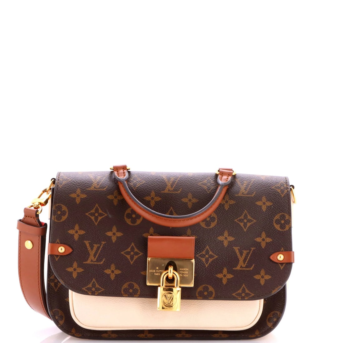 Vuitton Louis Vaugirard Monogram Canvas Leather Handbag: Vuitton Louis Vaugirard Monogram Canvas Leather Handbag Canvas Coated Leather Louis Vuitton Vaugirard Handbag with Neutral Brown Exterior and Gold Hardware. This top handle handbag features a classic