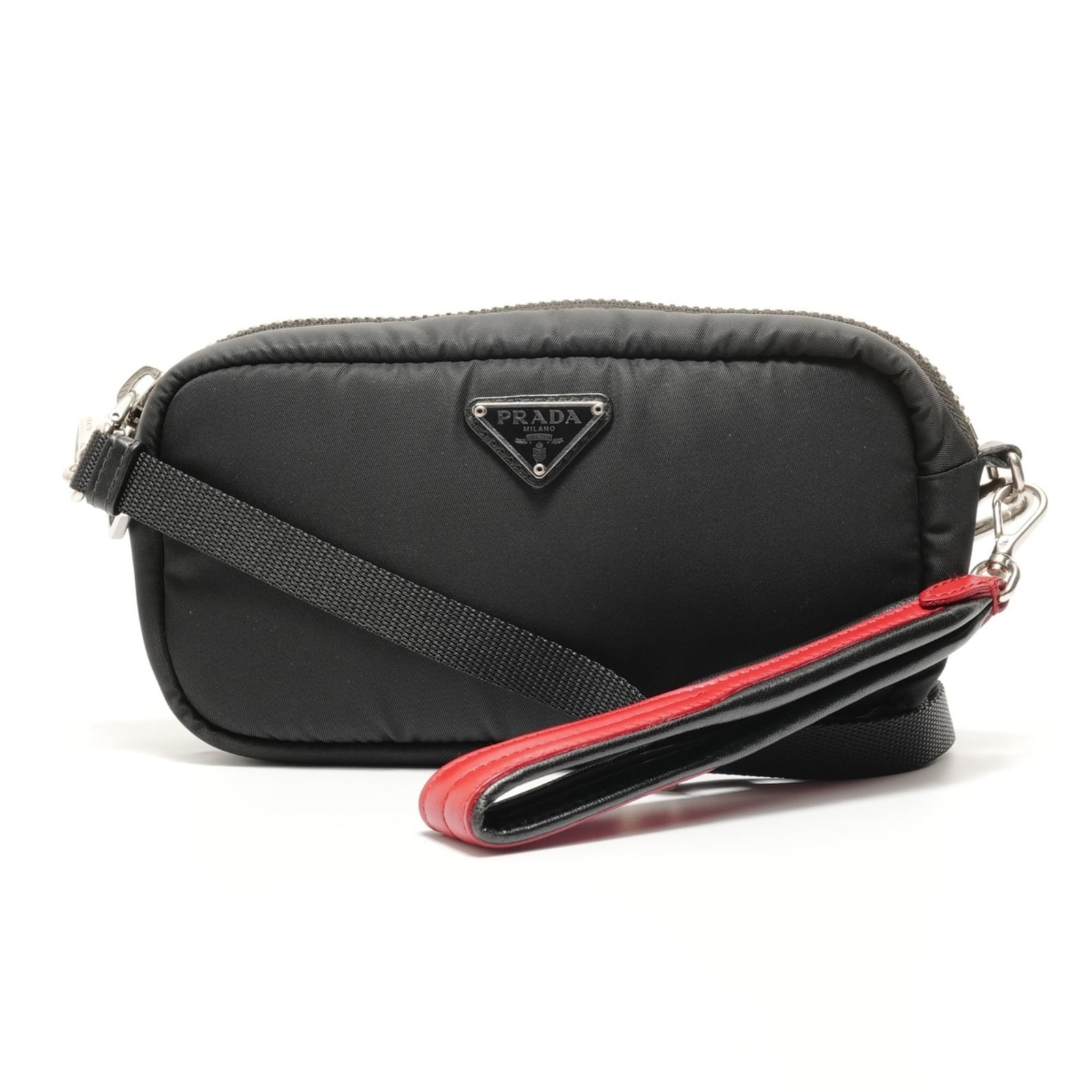 Shoulder Bag Nylon Prada: Shoulder Bag Nylon Prada Nylon shoulder bag with sleek black design, featuring adjustable strap length and handle drop for customizable fit. Made from durable nylon material, this Prada-style bag