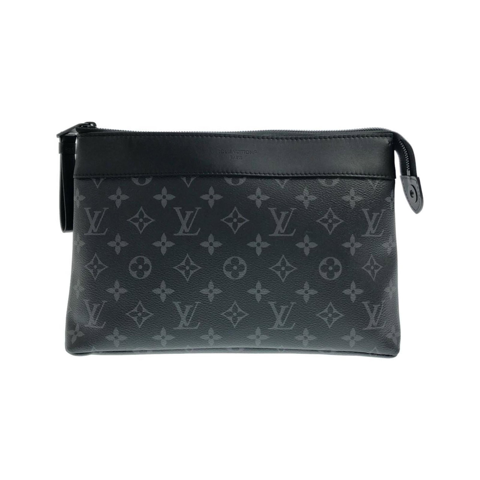 Canvas coated handbag pochette Vuitton Louis: Canvas coated handbag pochette Vuitton Louis Canvas coated handbag pochette Vuitton Louis bears a signature. Made from coated canvas, this black pochette measures 20.5cm x 29cm x 6.5cm. Its classic