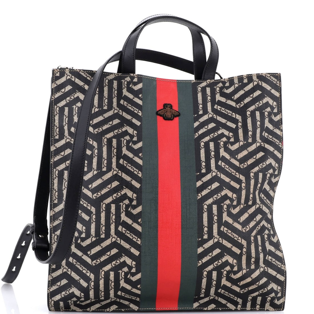 Gucci Convertible Soft Open Tote Caleido GG Coated Canvas: Gucci Convertible Soft Open Tote Caleido GG Coated Canvas The Gucci Convertible Soft Open Tote Caleido GG Coated Canvas boasts a stylish brown exterior with a vibrant print, complemented by a sleek