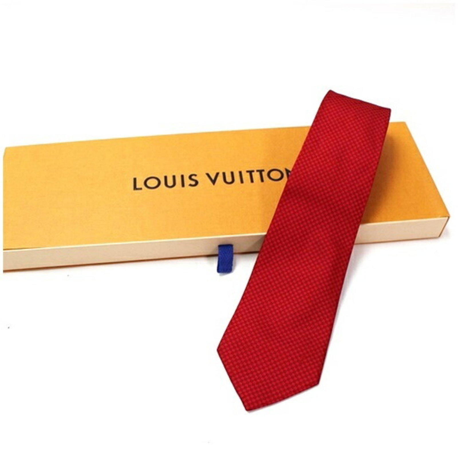 Louis Vuitton silk cravat: Louis Vuitton silk cravat Silk cravat from Louis Vuitton, available in red color. Made from high-quality silk with a width of 8cm, this cravat adds a touch of elegance to any outfit. Item Specifics: