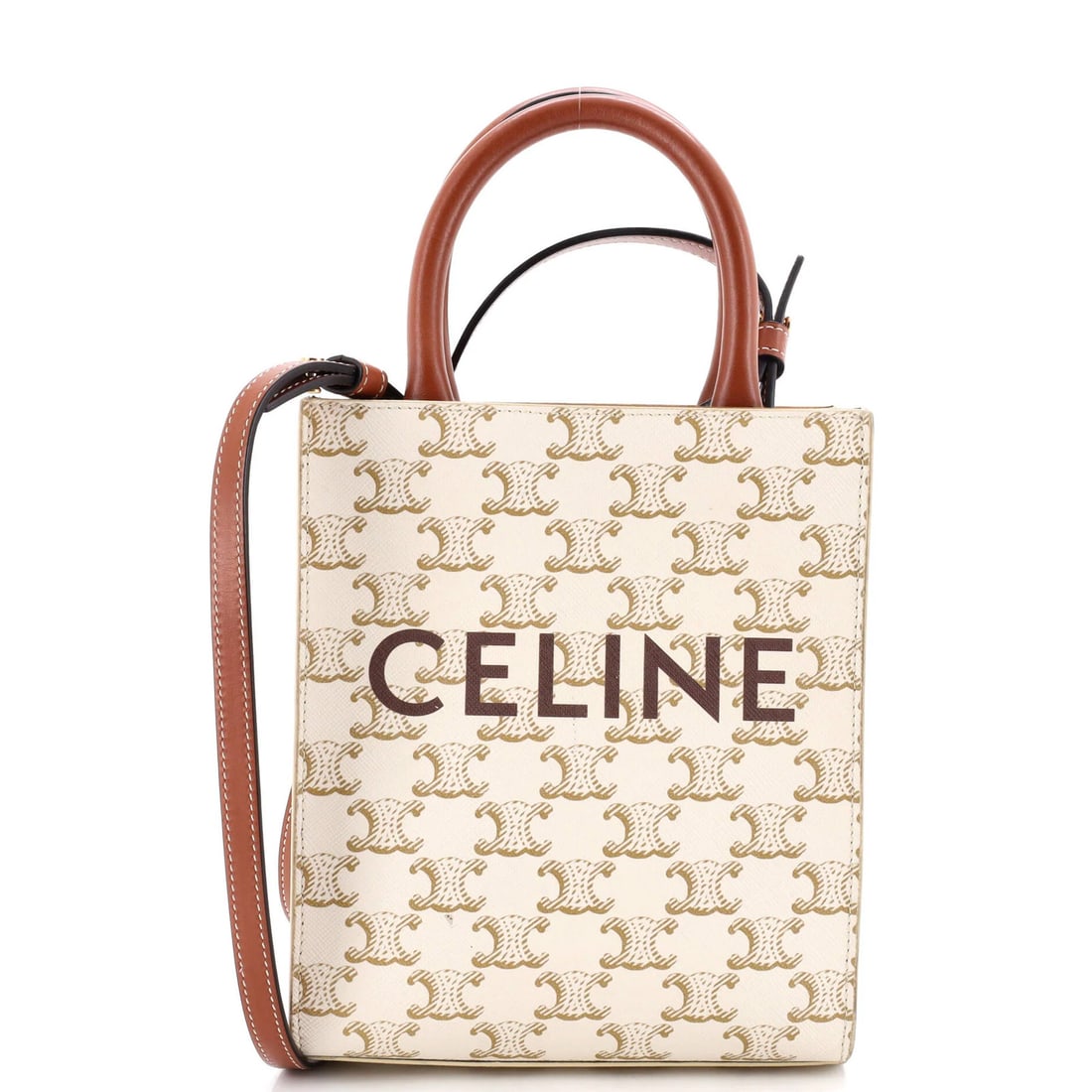 Cabas Tote Mini Coated Canvas Triomphe Vertical Celine: Cabas Tote Mini Coated Canvas Triomphe Vertical Celine The Celine Cabas Tote Mini Coated Canvas Triomphe Vertical features a stylish top handle and compact design, making it an ideal accessory for eve