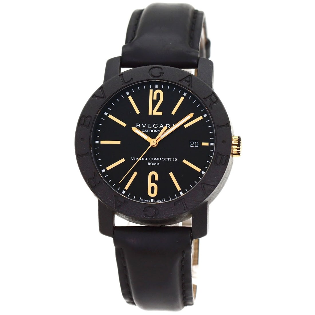 Bvlgari Watches Bb40cl Carbon Leather: Bvlgari Watches Bb40cl Carbon Leather Bvlgari Watches Bb40cl Carbon Leather - A sleek and sophisticated timepiece, this black carbon leather Bvlgari watch boasts a mechanical automatic movement and