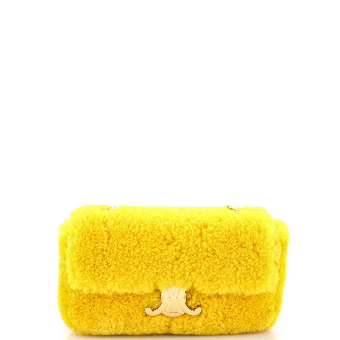Shearling Small Shoulder Chain Triomphe Bag Celine: Shearling Small Shoulder Chain Triomphe Bag Celine Shearling Small Shoulder Chain Triomphe Bag Celine features a stylish yellow exterior made from high-quality shearling, with a classic chain