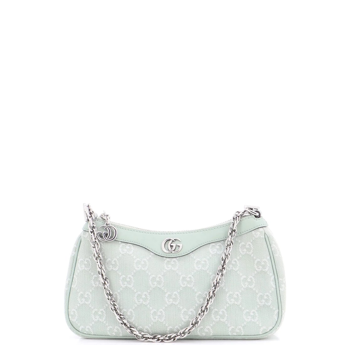 Small GG Gucci Ophidia Zip Pochette Denim Bag Shoulder: Small GG Gucci Ophidia Zip Pochette Denim Bag Shoulder Small GG Gucci Ophidia Zip Pochette Denim Bag Shoulder in pristine condition, featuring a striking green canvas exterior with minor corner wear