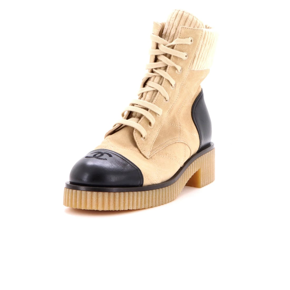 Chanel Women's CC Cap Toe Combat Boots Quilted Suede with Leather (1 of 5)