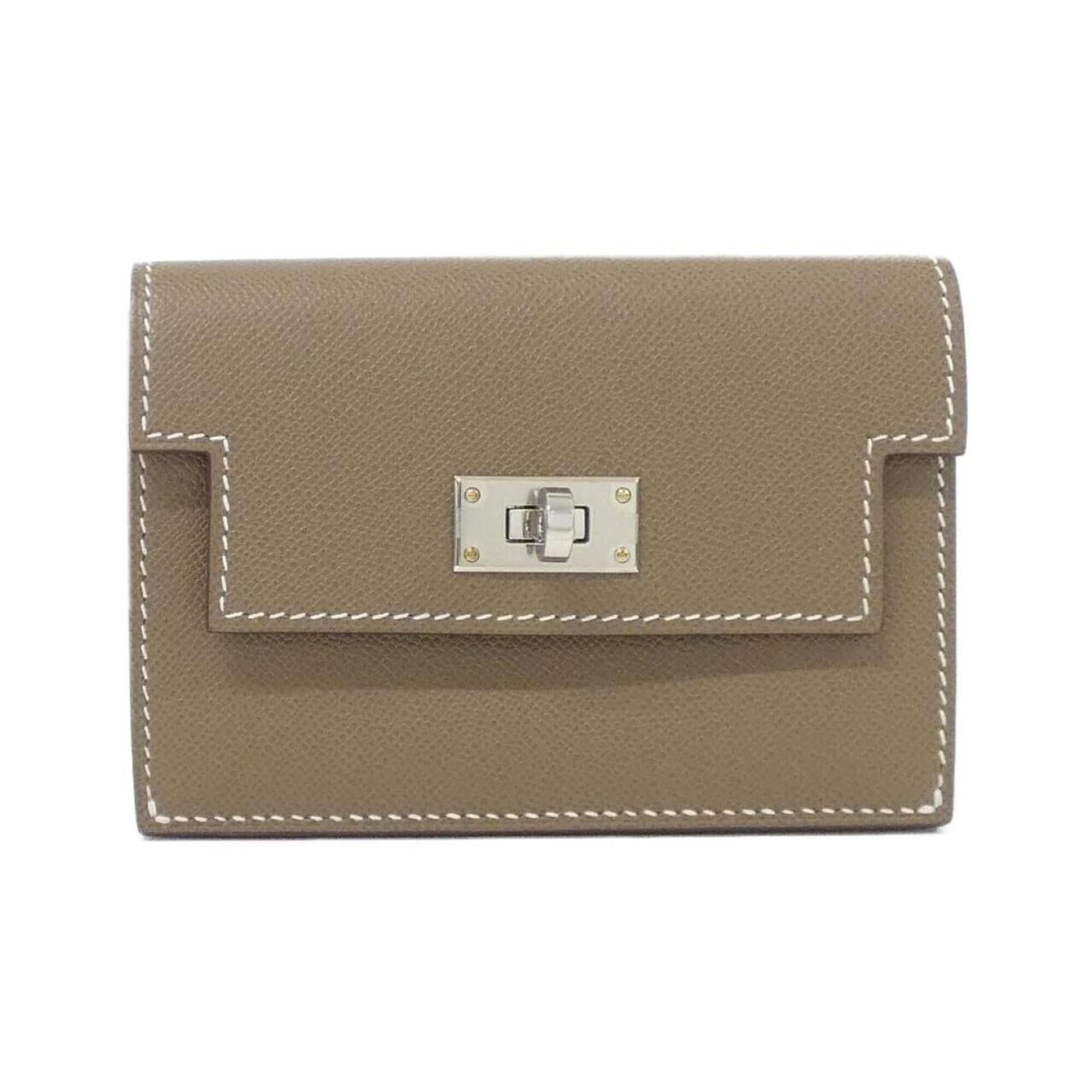 Leather Bi Fold Hermes Wallet: Leather Bi Fold Hermes Wallet Etoupe gray leather, a sophisticated and understated choice. This bi-fold wallet from the iconic Kelly line features clean lines and classic design, making it a timeless 