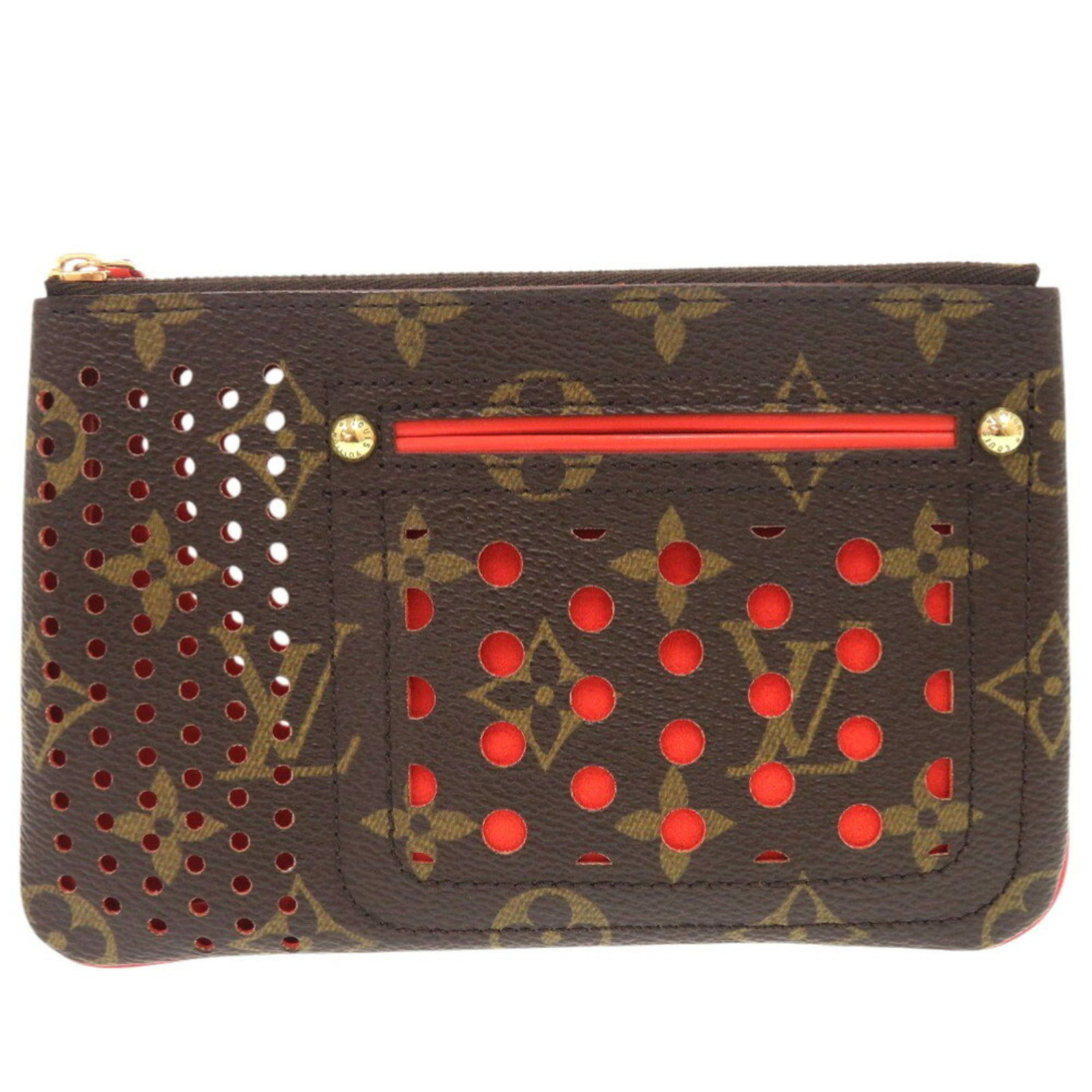 Louis Vuitton Pochette Pouch Monogram Perforated: Louis Vuitton Pochette Pouch Monogram Perforated Monogram Perforated Louis Vuitton Pochette Pouch in LV Orange features the iconic monogram pattern and perforations, a signature design element of the 