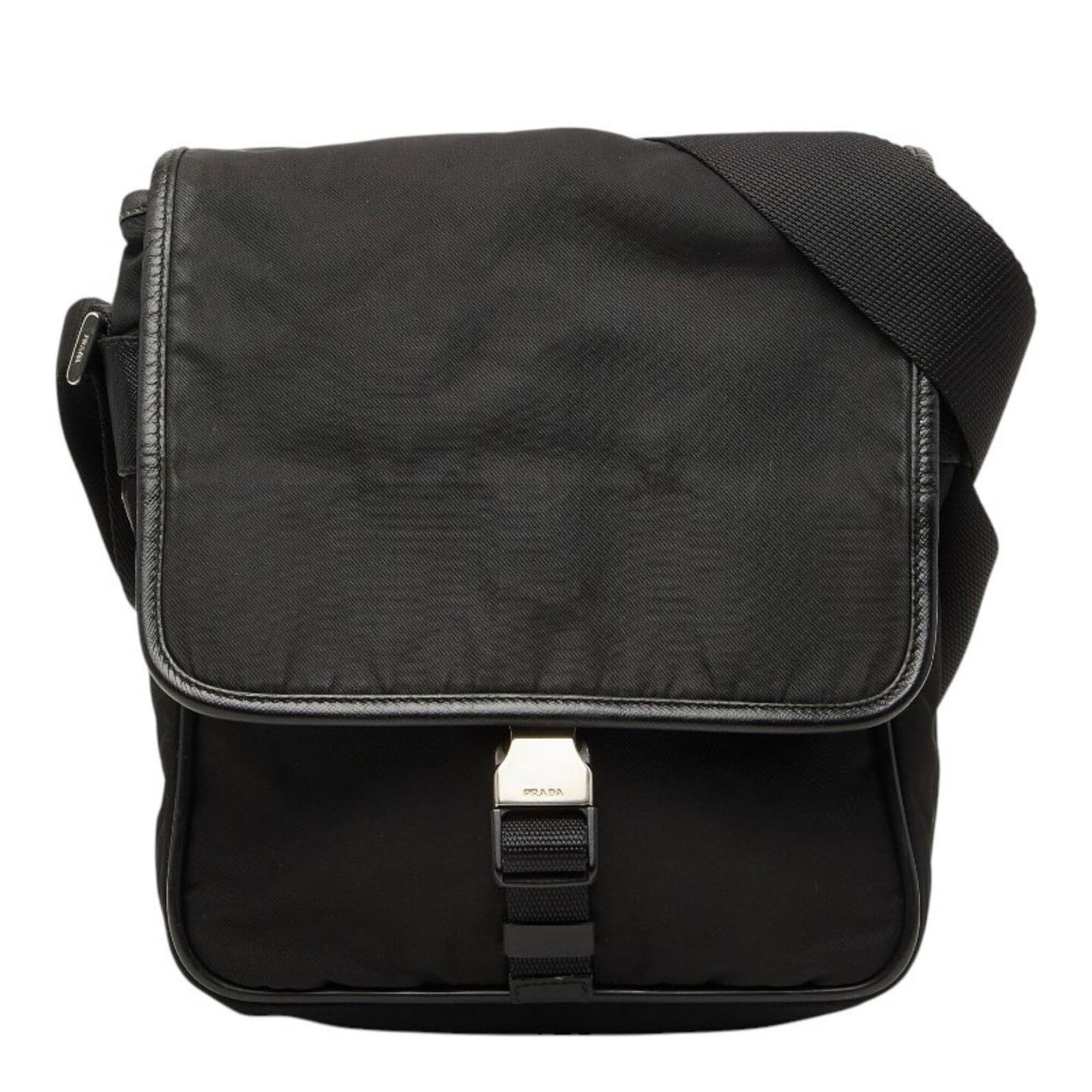 Shoulder Bag Nylon Leather by Prada: Shoulder Bag Nylon Leather by Prada Prada's Shoulder Bag Nylon Leather boasts sleek, modern lines with a striking combination of nylon and leather materials. Measuring 24cm x 19cm x 7.5cm, this stylis
