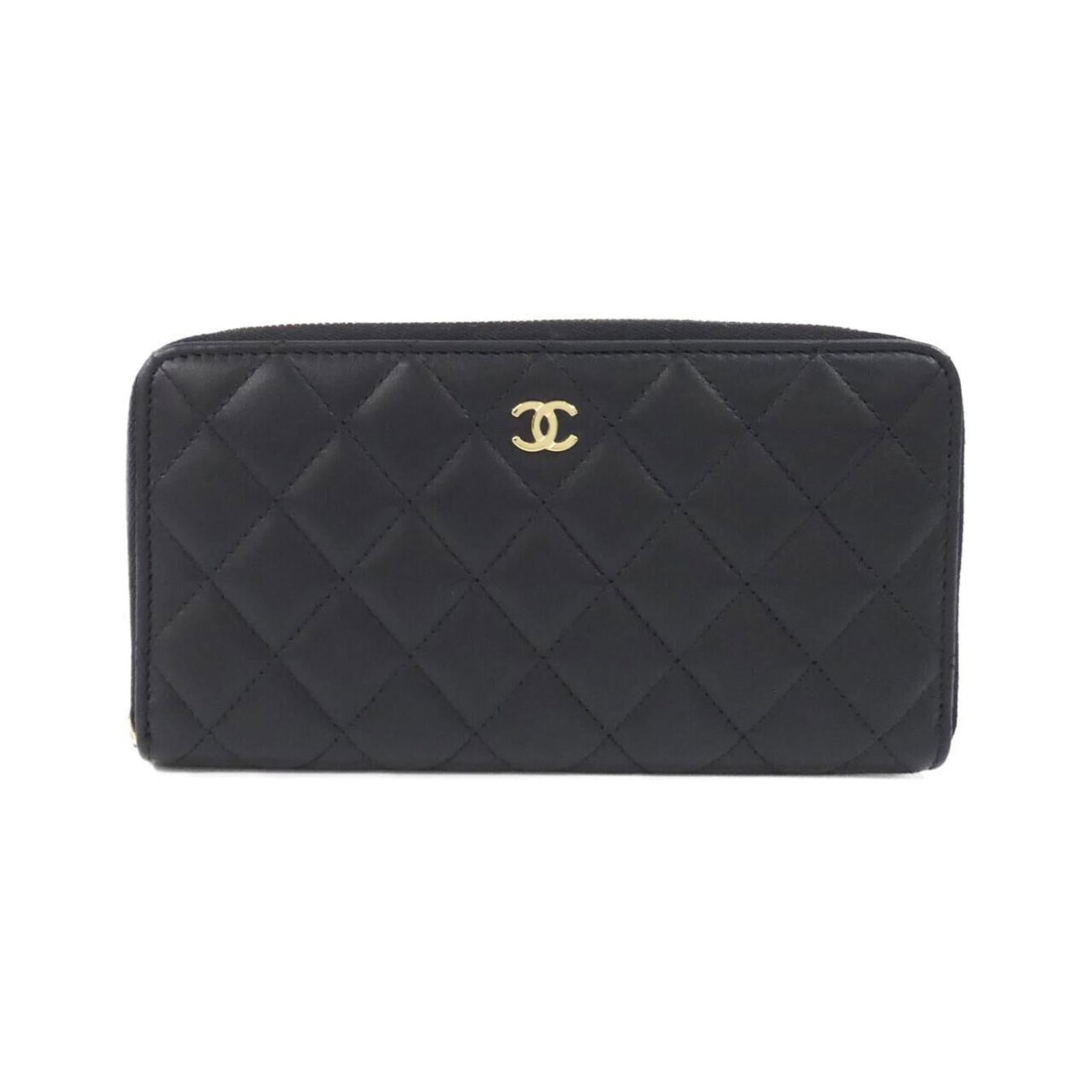 Chanel Long Wallet (Bi-Fold) Leather: Chanel Long Wallet (Bi-Fold) Leather Black lambskin Chanel long wallet (bi-fold) with sleek design and classic style, measuring 11cm x 20cm x 2cm. This luxurious leather wallet features a timeless aes