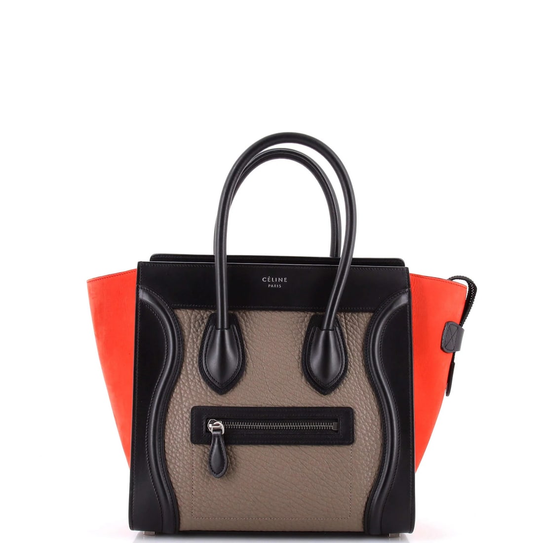 Leather Celine Luggage Tricolor Micro Bag: Leather Celine Luggage Tricolor Micro Bag The Celine Tricolor Micro Bag is a vibrant, multicolored leather tote with a unique tricolor design. Measuring just 10.5" in height and width, it's the