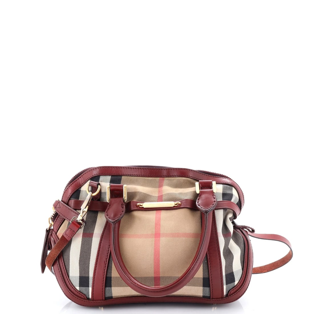 Check Small Bridle Orchard House Canvas Bag Burberry: Check Small Bridle Orchard House Canvas Bag Burberry Burberry's iconic Bridle Orchard House Check Small bag features a classic bowler design with heavy corner wear, scuffs, and creases. Made from