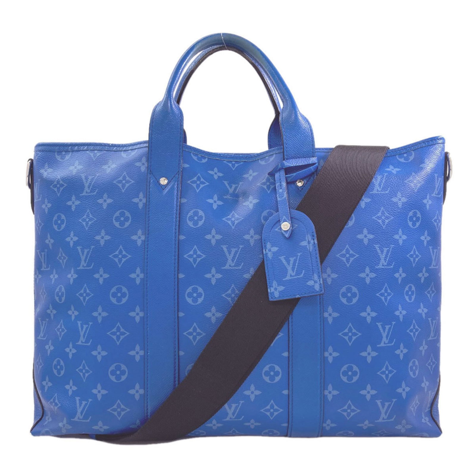 Taiga leather tote bag Louis Vuitton: Taiga leather tote bag Louis Vuitton Taiga leather tote bag from Louis Vuitton features Taiga leather, hook closure, and RFID serial number on the body. Measuring 33cm x 44cm x 14.5cm, it has a