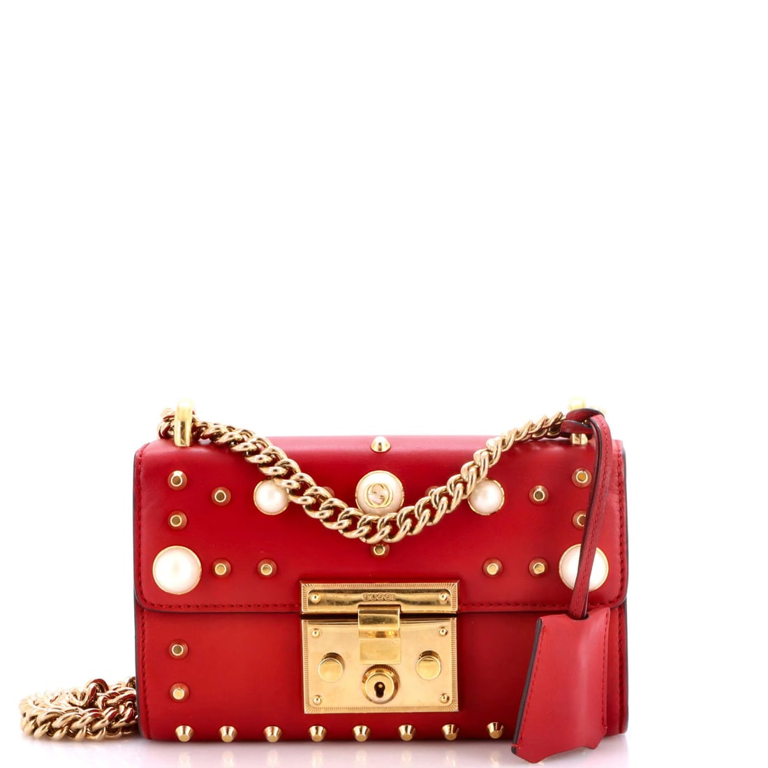 Pearly padlock leather studded small shoulder bag (1 of 7)