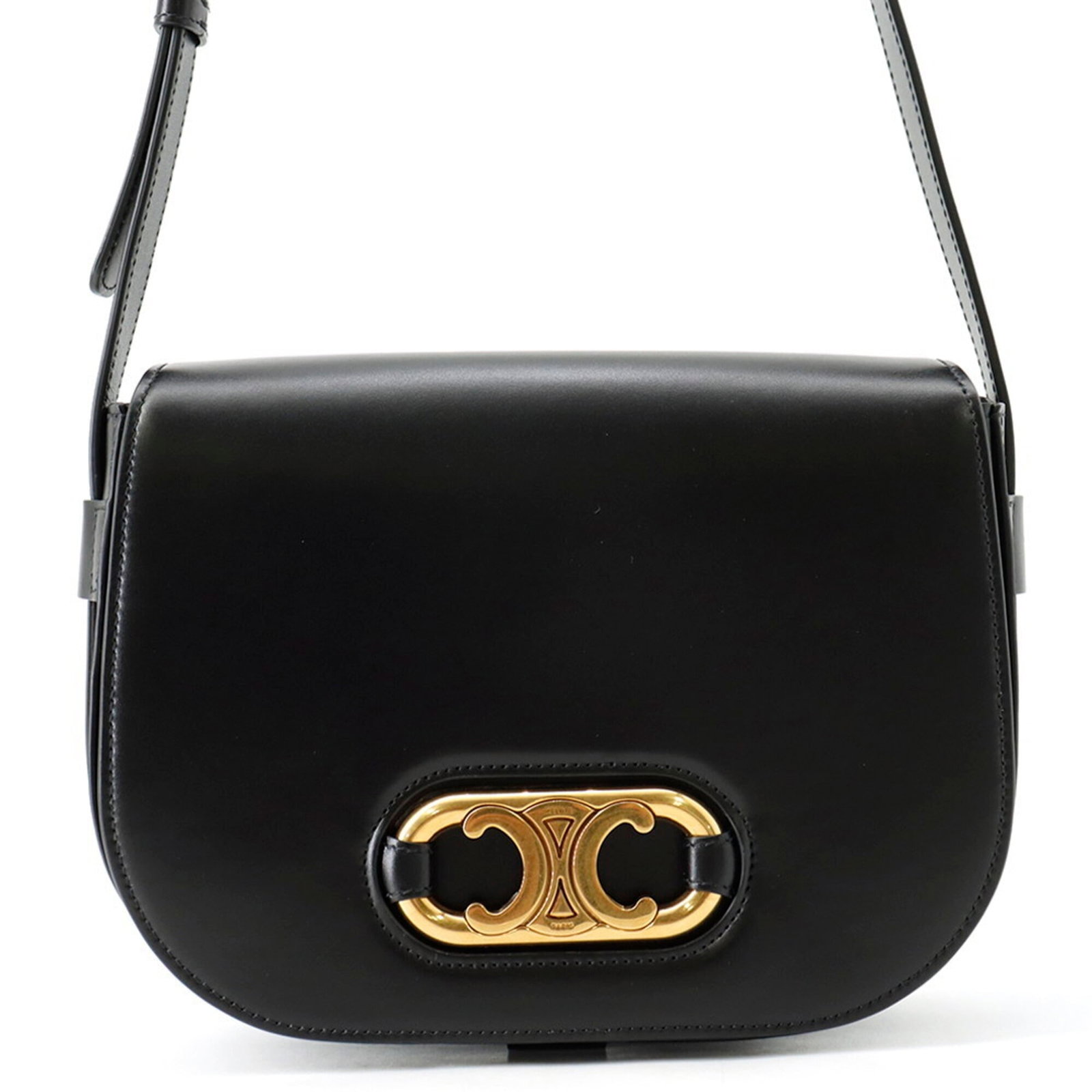 Celine Handbag Shoulder Bag Leather: Celine Handbag Shoulder Bag Leather Black Celine leather shoulder bag with gold hardware and a flap closure. Measuring 17.5cm x 23cm x 6.5cm, it features adjustable straps that can be customized to