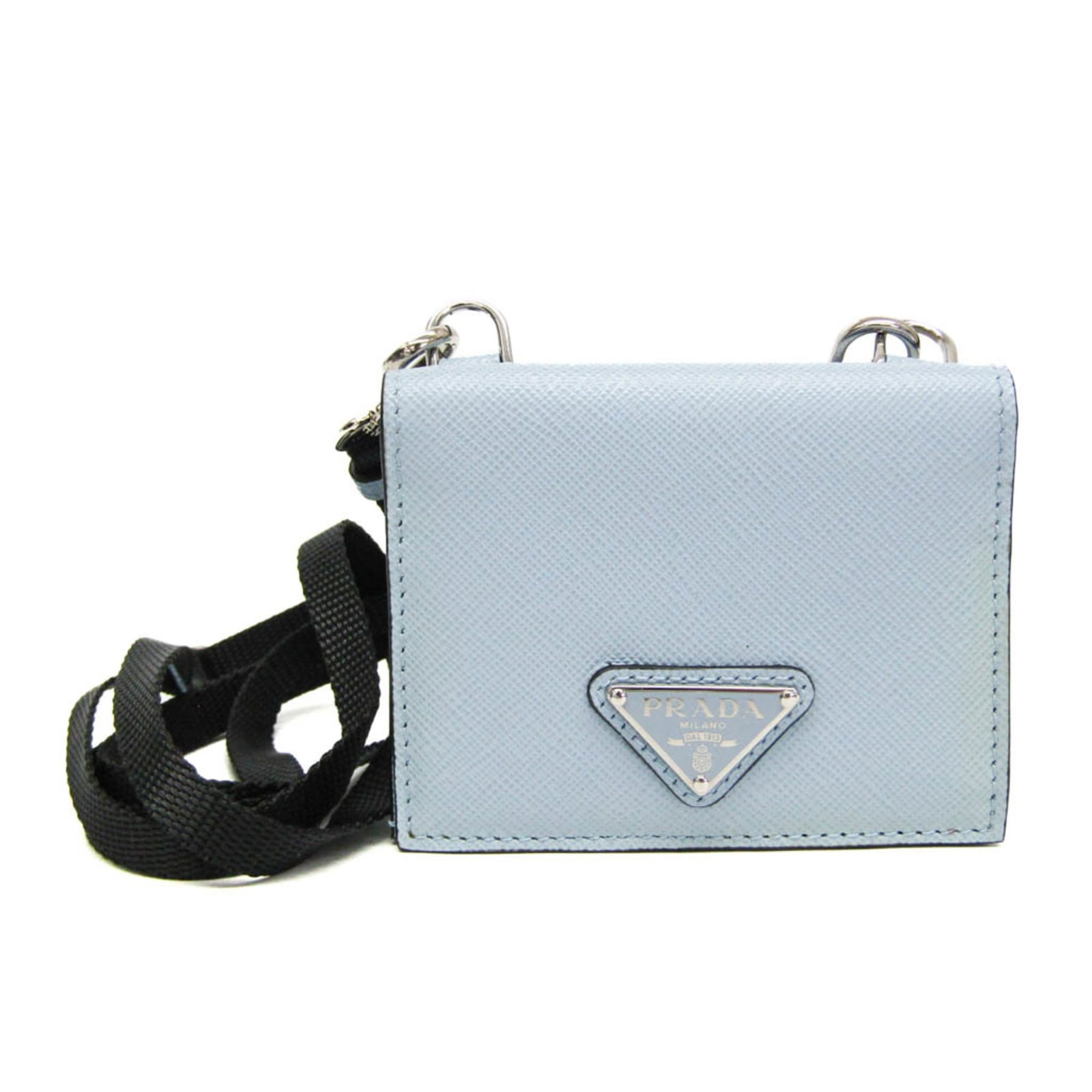 Prada Coin Purse/ Coin Case Leather: Prada Coin Purse/ Coin Case Leather The Prada Coin Purse/ Coin Case Leather features a sleek design with a triangle logo and adjustable neck strap, perfect for carrying coins and cards. Its spacious