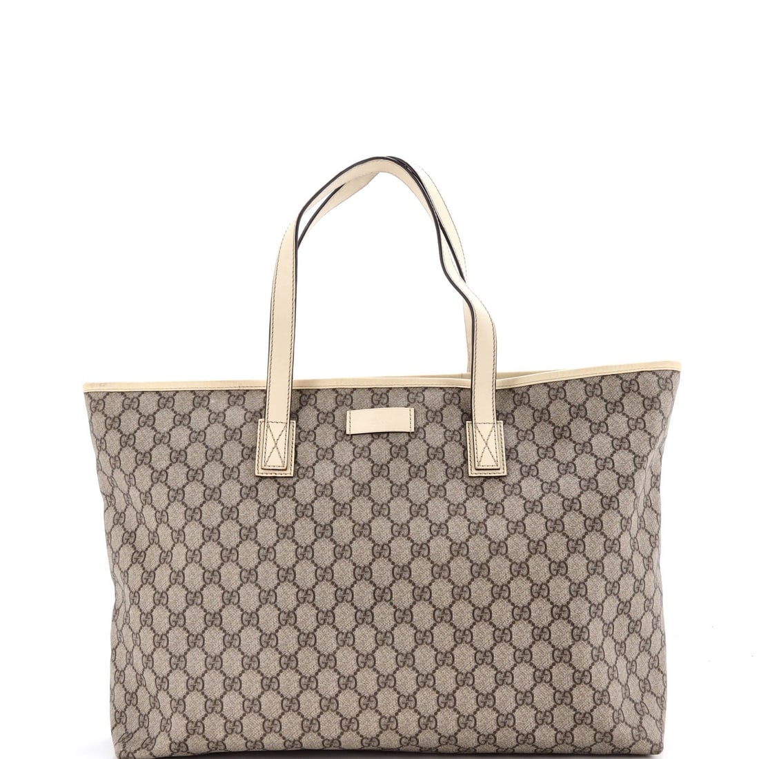 Gucci canvas tote GG large leather coated: Gucci canvas tote GG large leather coated Large Gucci GG Coated Canvas Tote in Brown, featuring a classic tote design with leather-coated exterior and brown fabric interior. Measuring 12" x 17" x 7", 