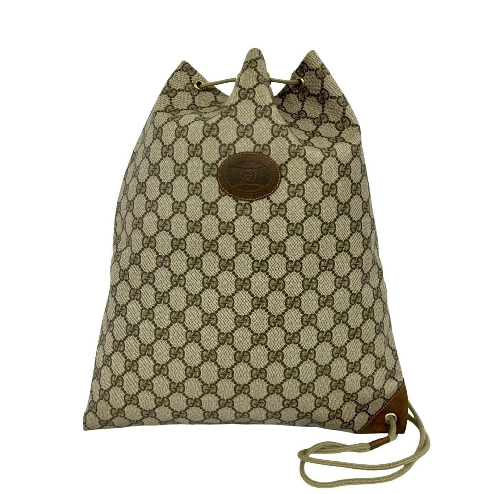 PVC leather gucci shoulder bag: PVC leather gucci shoulder bag This Gucci shoulder bag features a unique combination of PVC and leather materials, giving it a distinctive look. Measuring 38.5cm x 33cm, the bag's brown color adds a