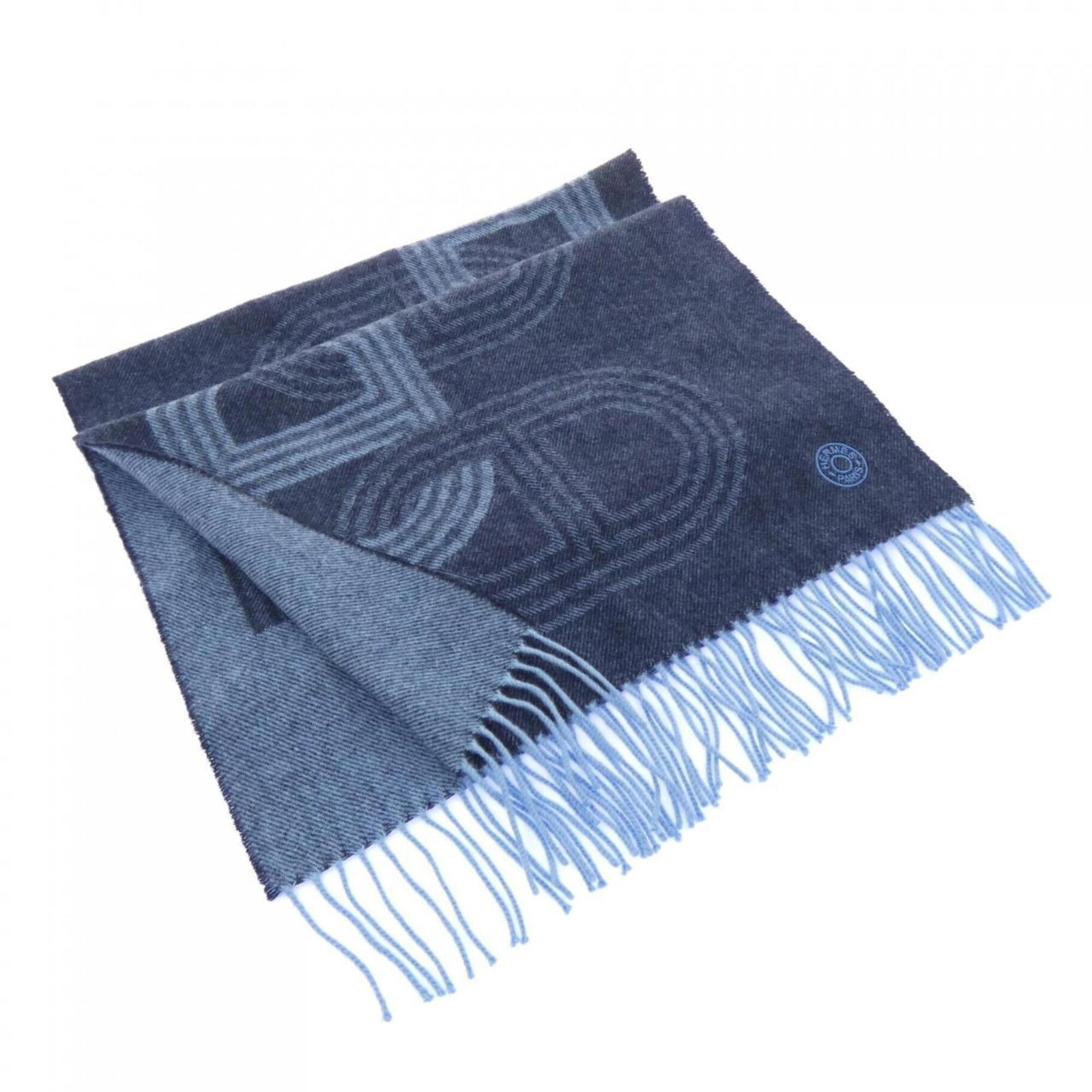 Hermes Stole Cashmere: Hermes Stole Cashmere Cashmere stole from the renowned French fashion house Hermes, boasting a striking blue and navy color combination. Measuring 1.57m x 42cm in length and width, this luxurious