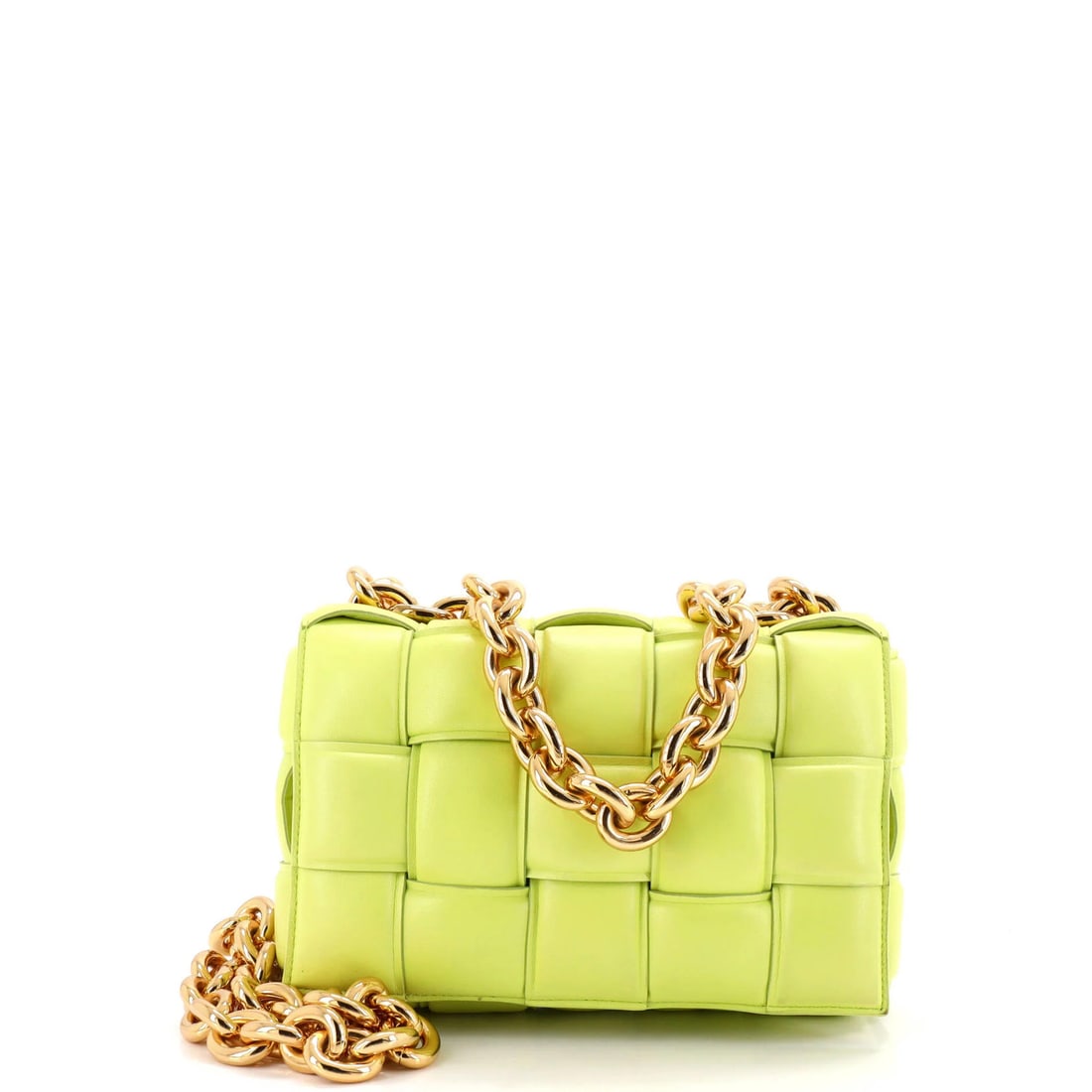 Bottega Veneta Cassette Chain Crossbody Bag Padded Maxi Intrecciato Leather: Bottega Veneta Cassette Chain Crossbody Bag Padded Maxi Intrecciato Leather Bottega Veneta's Cassette Chain Crossbody Bag boasts a stunning green exterior made from Intrecciato leather, a signature
