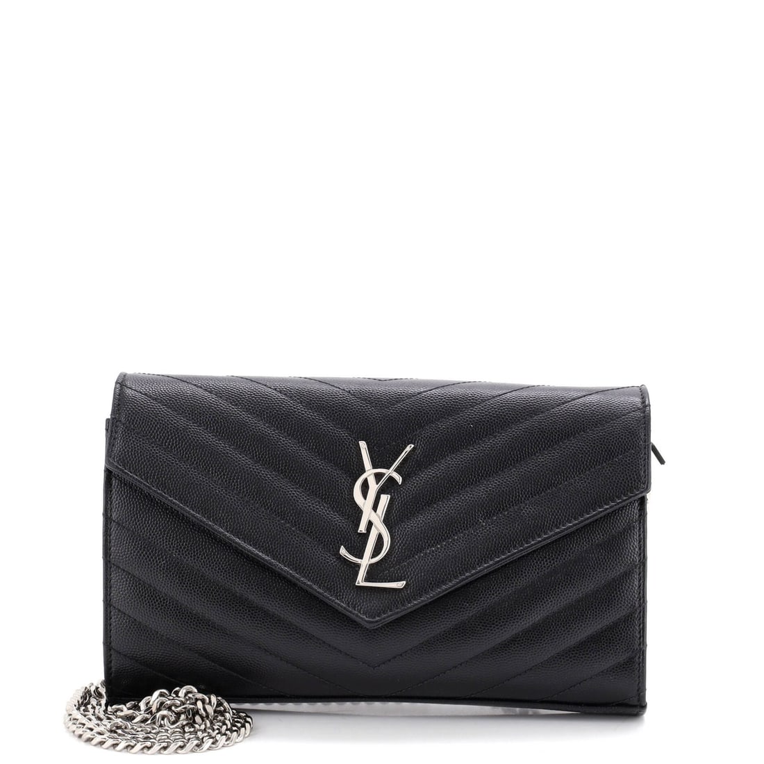 Laurent Classic Matelasse Monogram Wallet Chain on Leather Medium: Laurent Classic Matelasse Monogram Wallet Chain on Leather Medium The Saint Laurent Classic Matelasse Monogram Wallet Chain on Leather Medium boasts a sleek black exterior with silver hardware,