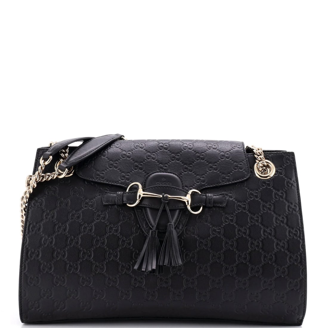 Chain flap bag leather large Guccissima Gucci shoulder Emily: Chain flap bag leather large Guccissima Gucci shoulder Emily The Guccissima Emily Chain Flap Shoulder Bag in black leather boasts a sleek, sophisticated design with a chain flap detail that adds an ed
