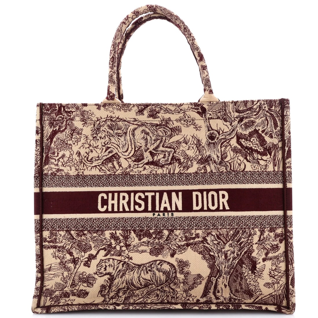 Canvas Tote Large Embroidered Book Christian Dior: Canvas Tote Large Embroidered Book Christian Dior Canvas Tote Large Embroidered Book Christian Dior - A statement piece in burgundy, this large canvas tote features an embroidered design and has a