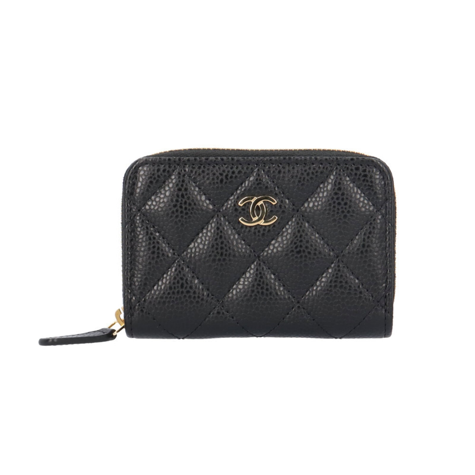 Chanel Coin Purse/ Coin Case Grained Calfskin: Chanel Coin Purse/ Coin Case Grained Calfskin Grained Calfskin Coin Purse from Chanel. Made in Italy, this black coin purse features a classic design with a sleek, structured shape and a subtle sheen
