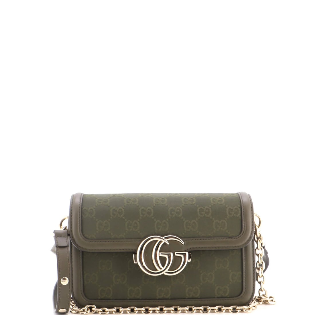 Canvas Leather Shoulder Bag Small With Gucci Go: Canvas Leather Shoulder Bag Small With Gucci Go Small Gucci Go Shoulder Bag in Green Canvas Leather. This excellent condition bag features a canvas plain exterior with leather accents, minor scuffs an