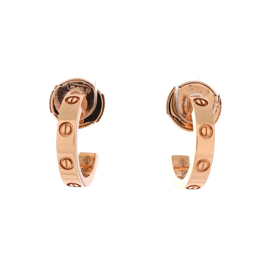 Love Hoop Earrings Small 18k Rose Gold Cartier: Love Hoop Earrings Small 18k Rose Gold Cartier Small 18k Rose Gold Cartier Love Hoop Earrings, featuring pristine condition with faint wear throughout. Made from high-quality 18K rose gold, these