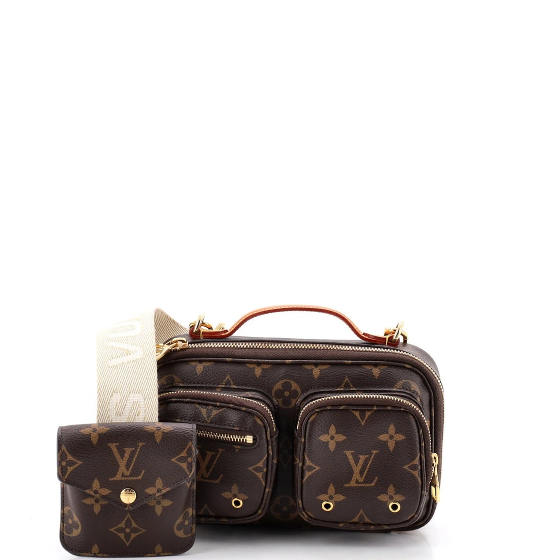 Louis Vuitton Utility Crossbody Bag Monogram Canvas: Louis Vuitton Utility Crossbody Bag Monogram Canvas Brown canvas coated Louis Vuitton Utility Crossbody Bag with gold hardware, featuring the iconic monogram pattern and a pochette attached to a