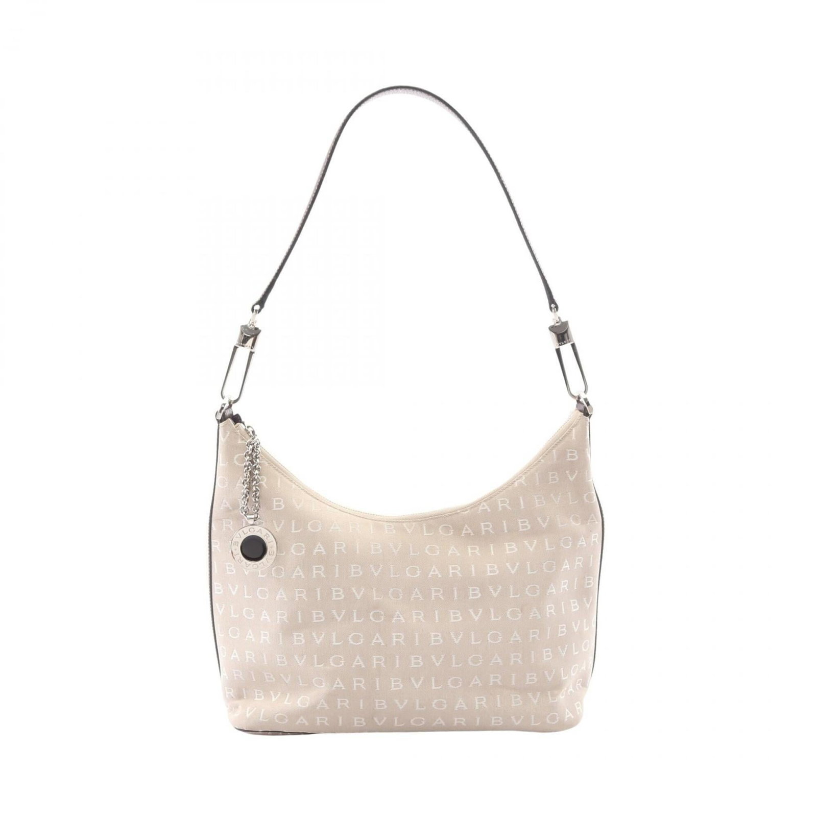 Bvlgari Handbag Shoulder Bag Canvas Leather: Bvlgari Handbag Shoulder Bag Canvas Leather Canvas and leather combine in this elegant Bvlgari shoulder bag, available in beige and brown hues. Measuring 18cm x 28cm x 13.5cm, it features a classic de