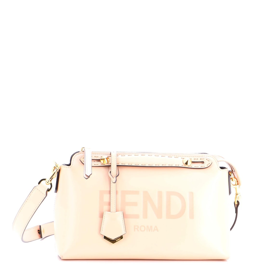 Fendi Logo Leather Embossed Satchel Medium: Fendi Logo Leather Embossed Satchel Medium Pink Fendi Logo Leather Embossed Satchel Medium. This medium-sized shoulder bag features Fendi's signature logo embossing on high-quality leather, with a tou