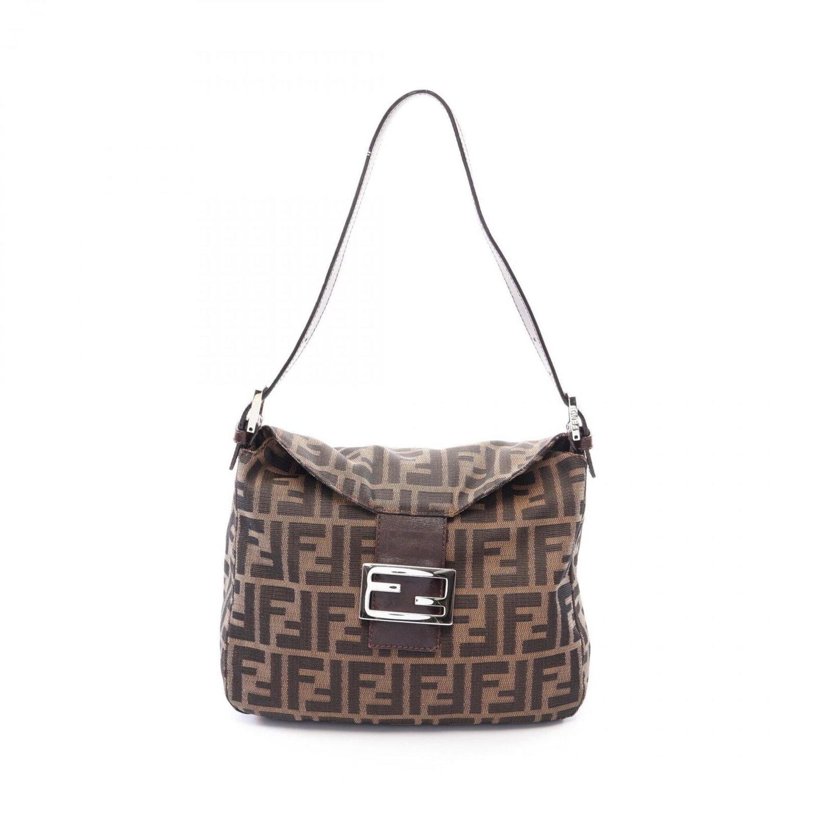 Canvas leather shoulder bag by Fendi: Canvas leather shoulder bag by Fendi Canvas and leather combine in this Fendi shoulder bag, featuring a brown color. The bag measures 20cm x 24.5cm x 13.5cm and has a canvas and leather construction. 