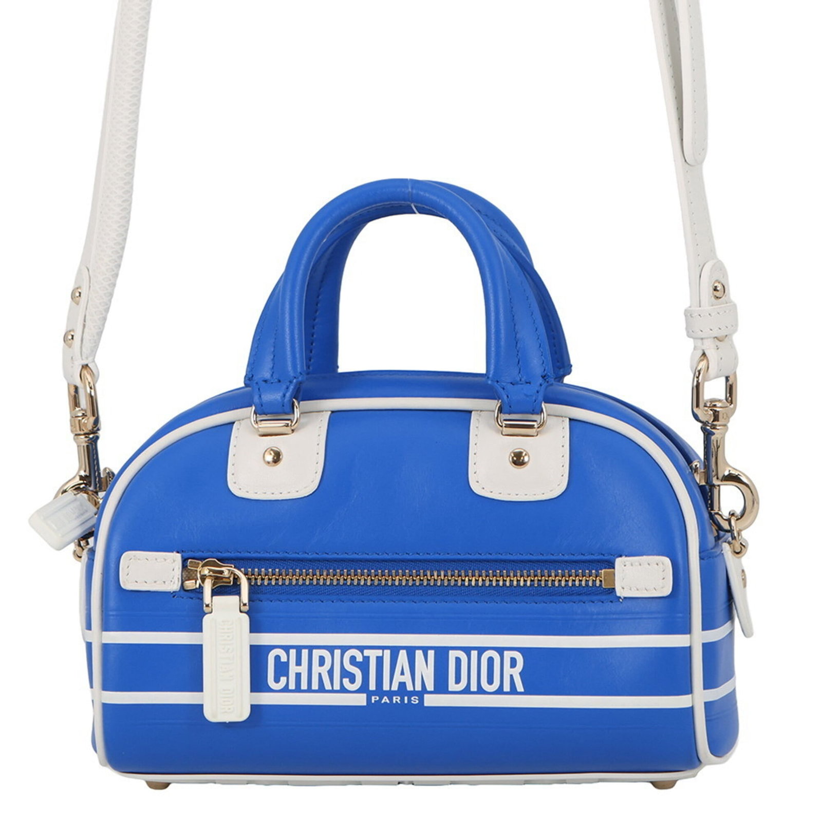 Handbag Christian Dior Leather: Handbag Christian Dior Leather Blue leather handbag from Christian Dior, made in Italy with dimensions 11.5cm x 18cm x 8cm. The bag features a classic design and premium materials, showcasing the bran