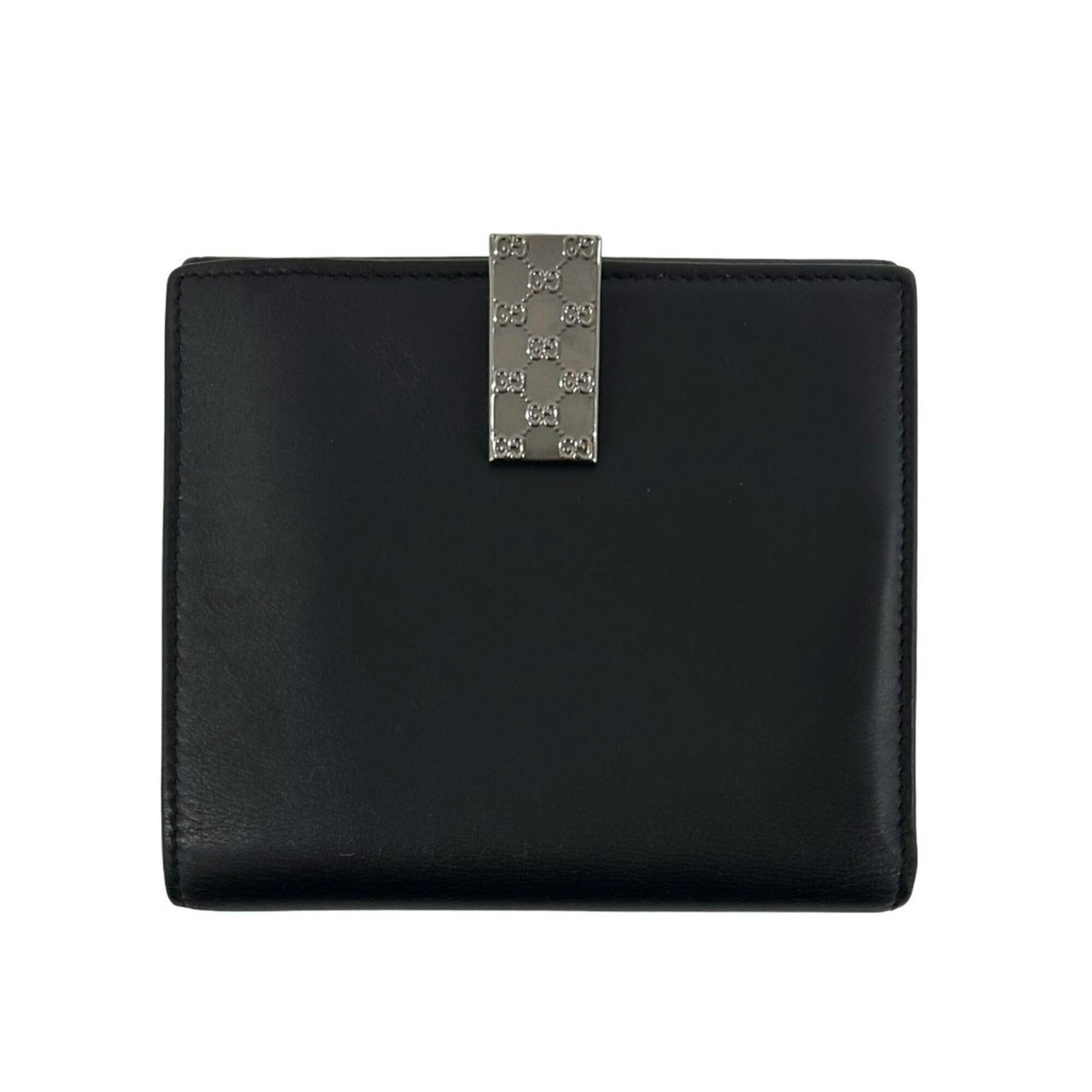 Gucci Wallet (Bi-Fold) Leather: Gucci Wallet (Bi-Fold) Leather Black bi-fold leather wallet from Gucci, measuring 11cm x 12cm x 2cm. This sleek design features high-quality leather construction and a classic style that suits