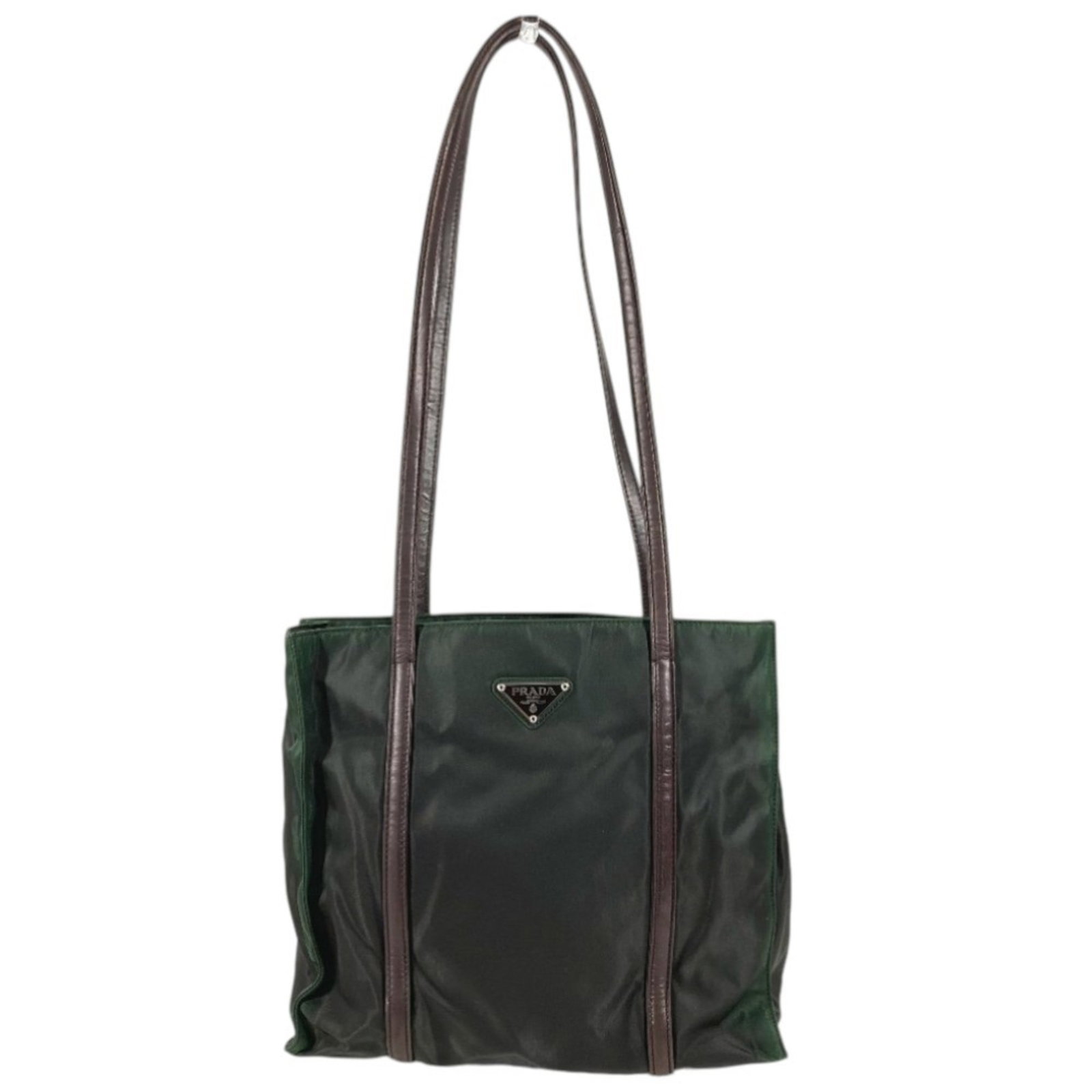 Shoulder bag tote nylon handbag prada: Shoulder bag tote nylon handbag prada Nylon Prada shoulder bag tote with khaki color, measuring 24cm x 27cm x 10cm. Made from high-quality nylon material, this handbag features a classic design and