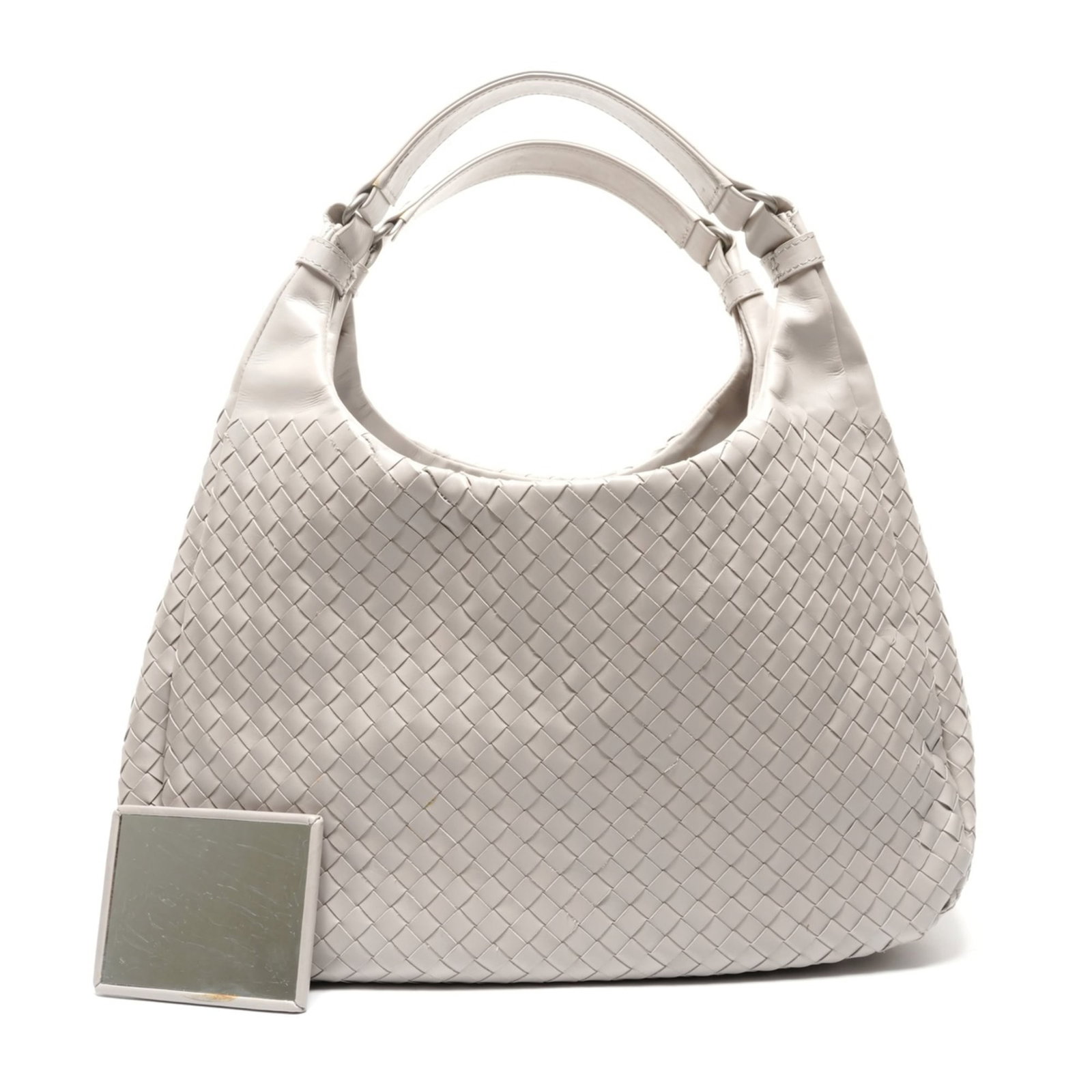 Shoulder Bag by Bottega: Shoulder Bag by Bottega Bottega Veneta's Intrecciato shoulder bag boasts sleek gray tones and a sophisticated design, with an 18cm drop handle for effortless carrying. The bag measures 22cm x 41cm x